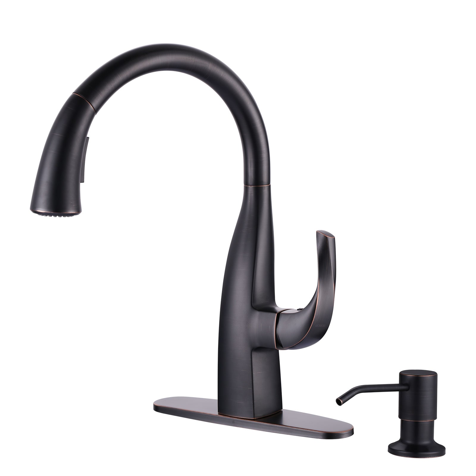 WOWOW 2311701RB-S Oil Rubbed Bronze Single Handle Deck-mount Pull-down Kitchen Faucet with Sprayer ( Deck Plate Included ) (Soap Dispenser Included)