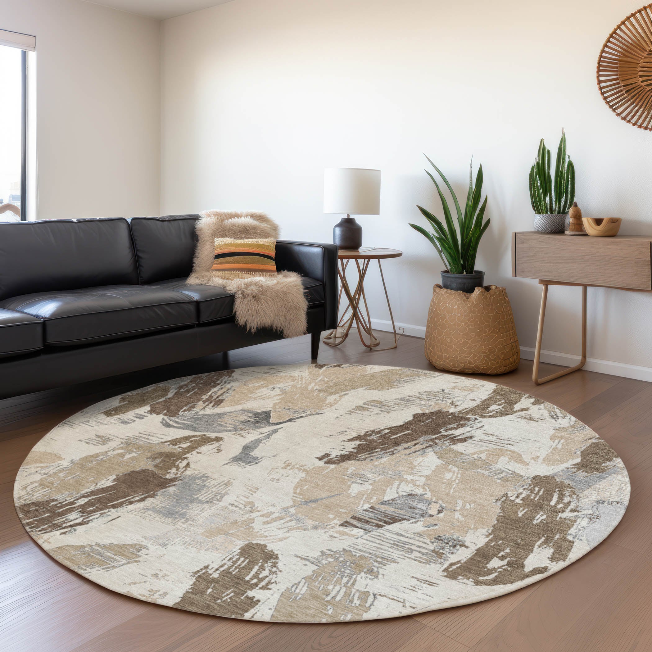 Addison Rugs ACN1598IV8RO Chantille ACN1598IV 8 x 8 (ft) Polyester Ivory Round Indoor/Outdoor Geometric Machine washable Area rug