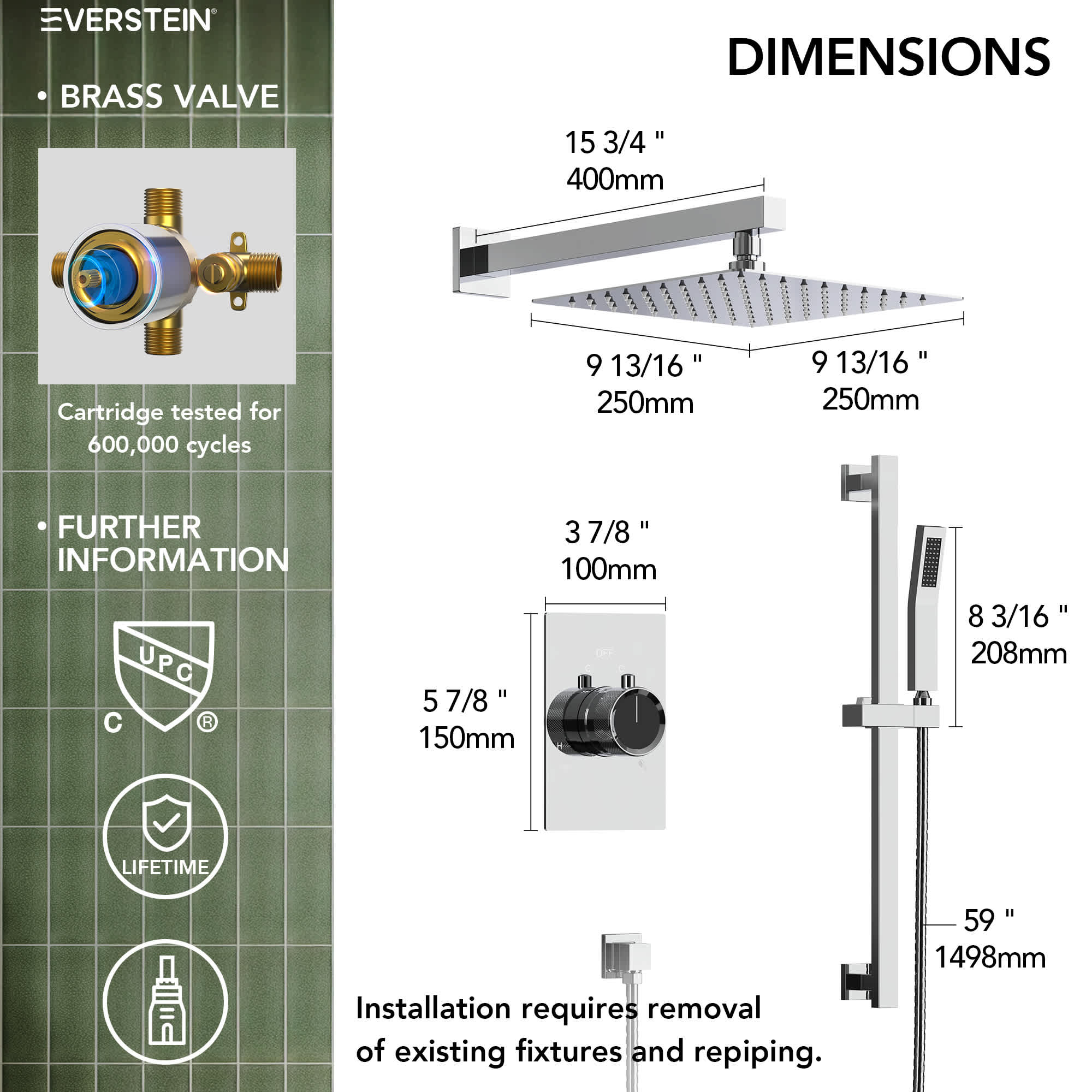 EVERSTEIN SFS-1036-CH10 Showerhead-Bar-Panels - View #10