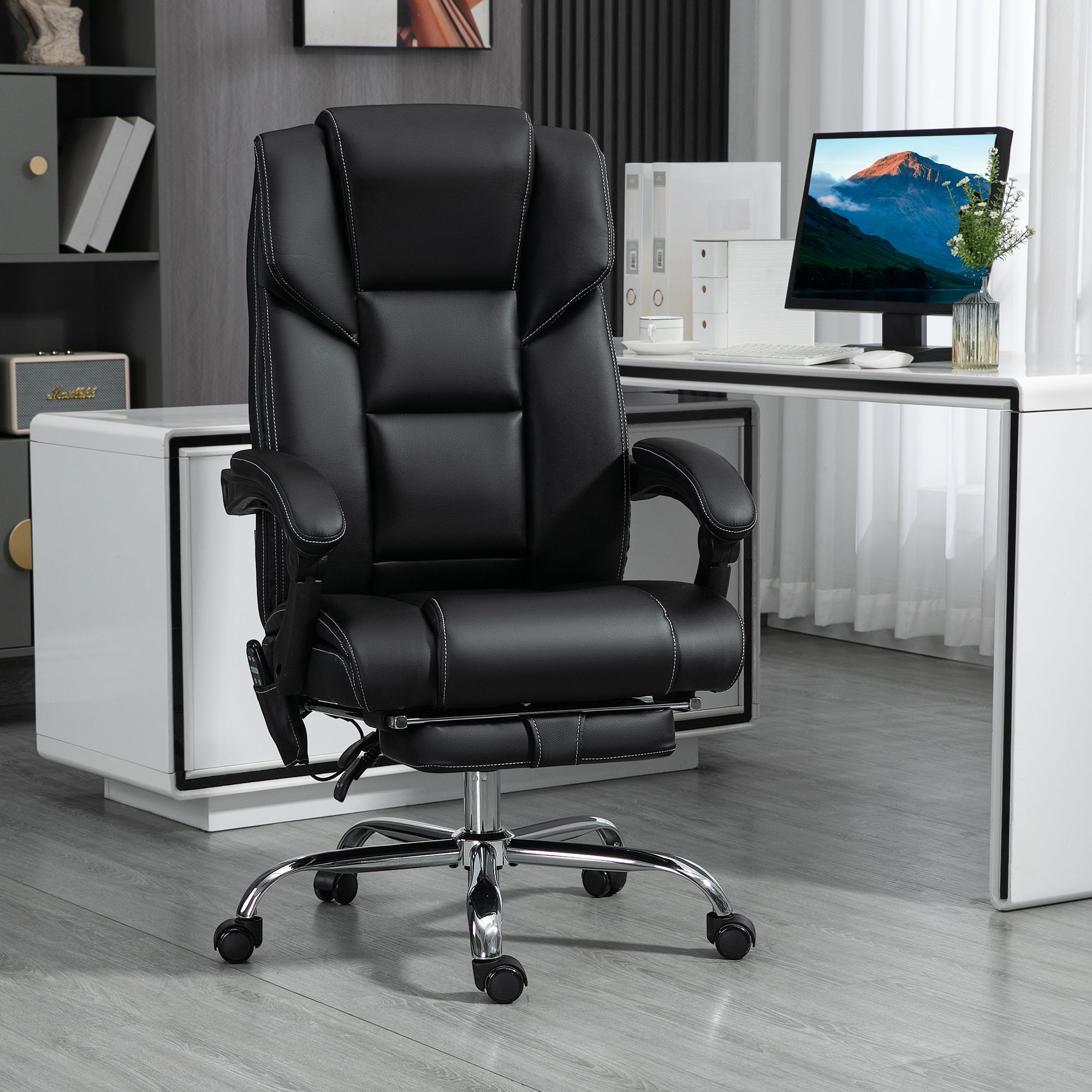 JUSHUA 6 Point Vibration Massage Office Chair with Heat PU Leather ...