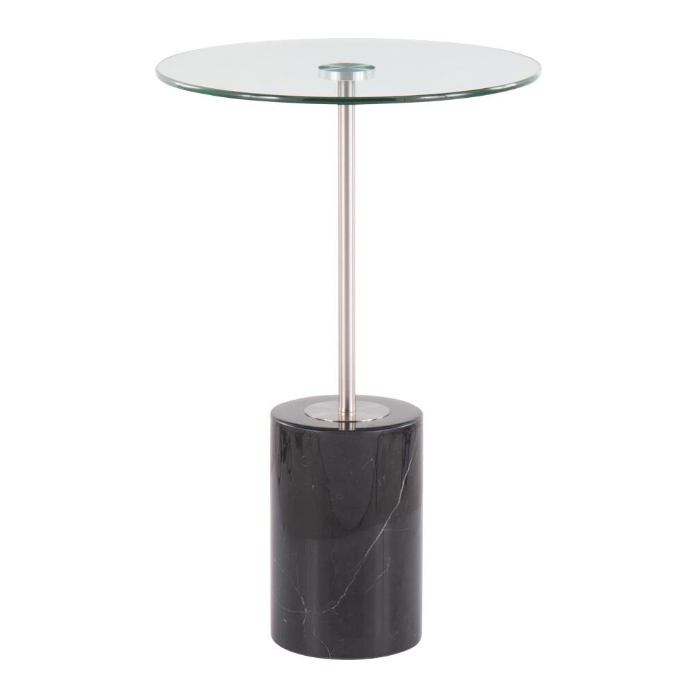 LumiSource TB-SYMBOL BKMBNIGL Symbol 15.75-in W x 23.5-in H Black Marble, Nickel, Clear Glass Round Modern End Table Assembly Required