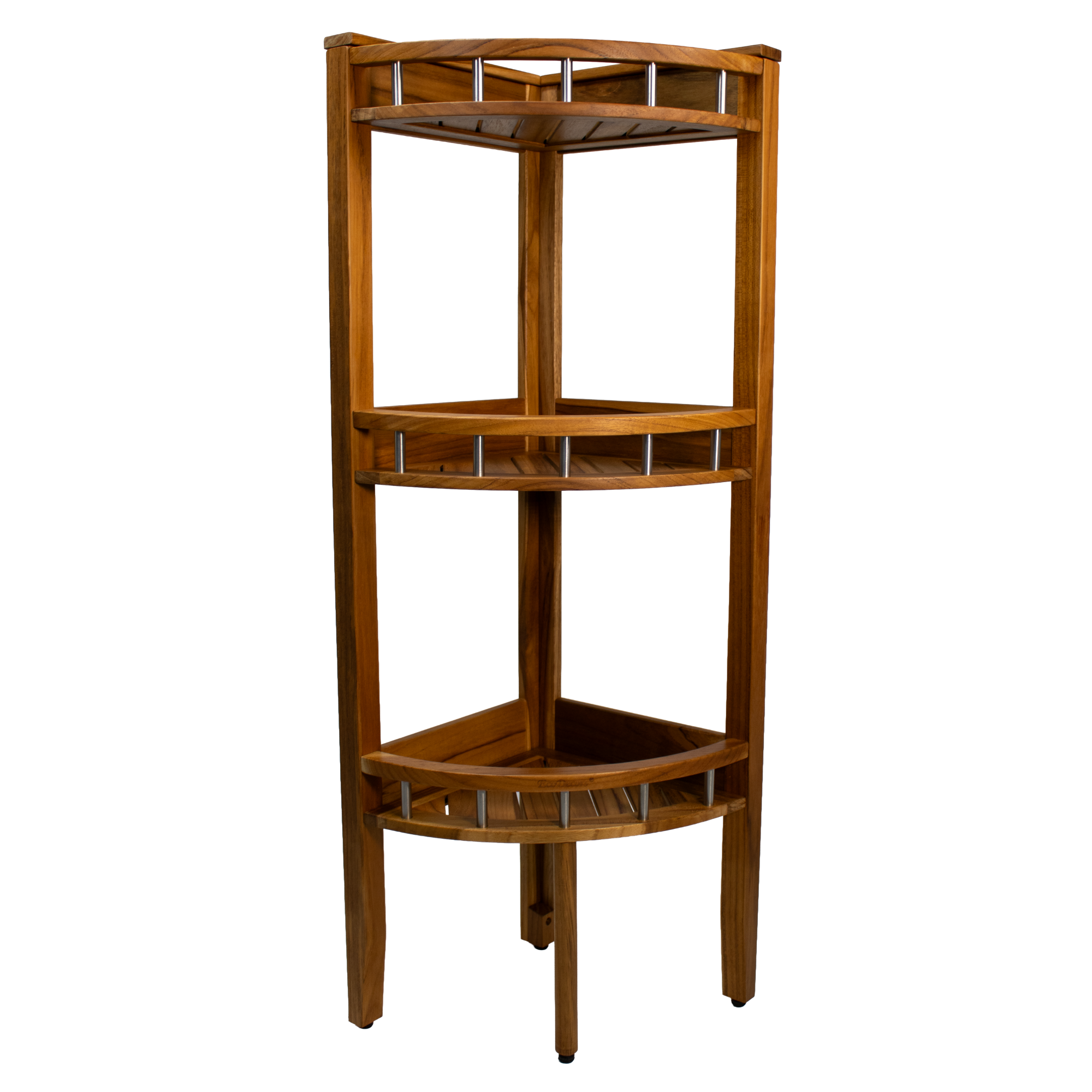 EcoDecors  37.5in 3 Snazzy Corner 3 Tier Teak Shower Shelf with Stainless Accents
