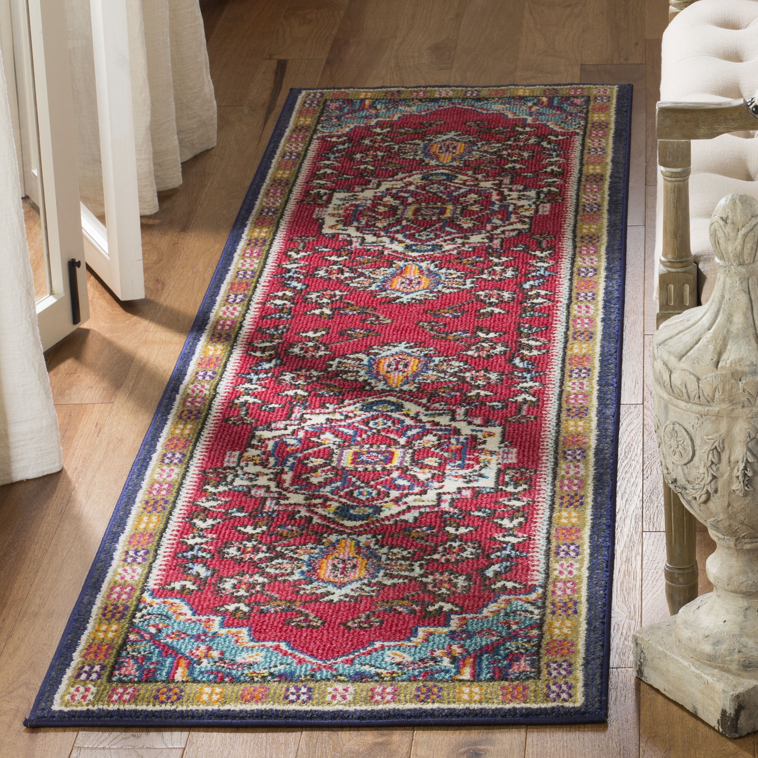 Safavieh MNC207C-26 Monaco Heritage 2 x 6 (ft) Loomed Polypropylene Red/Turquoise Rectangular Indoor Distressed/Overdyed Oriental Runner rug