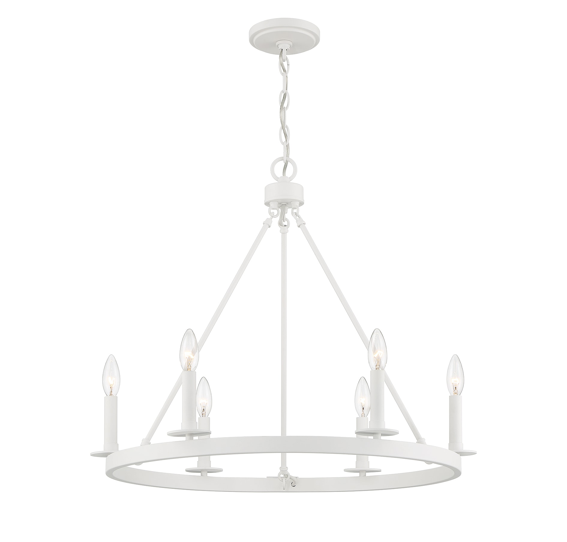 Bisque White Wagon-Wheel 6-Light Chandelier with Candle Bulbs