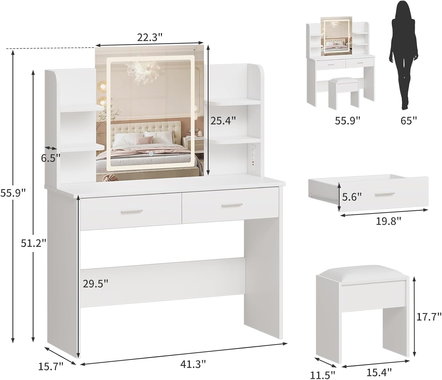 Qeetex LHF-SZT-PHO-14CNEW1V Bedroom-Vanities - View #2