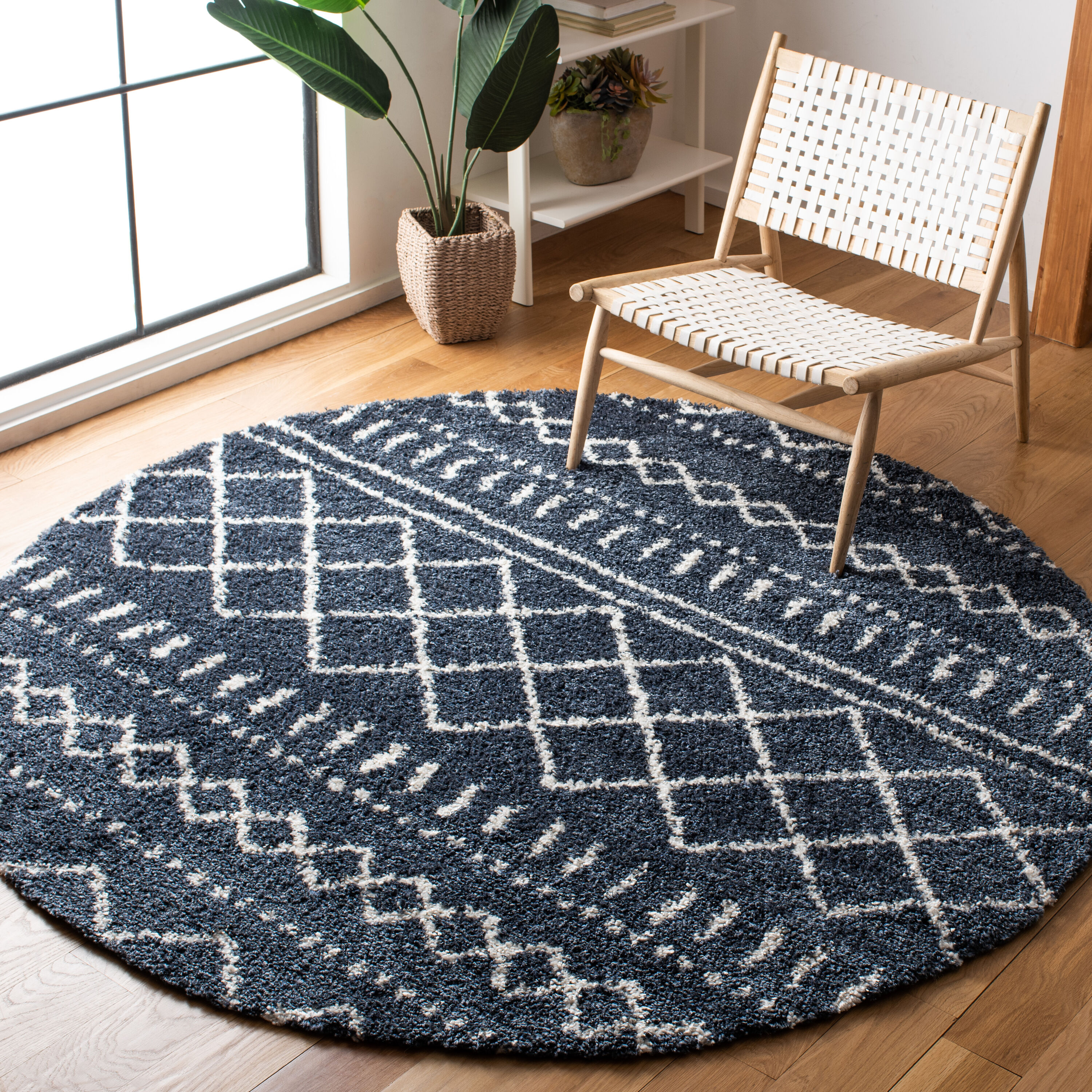 Safavieh ASG741L-5R Arizona Shag 741L Slate Blue Ivory Shag / Flokati Round 5ft-1-in x 5ft-1-in Rug