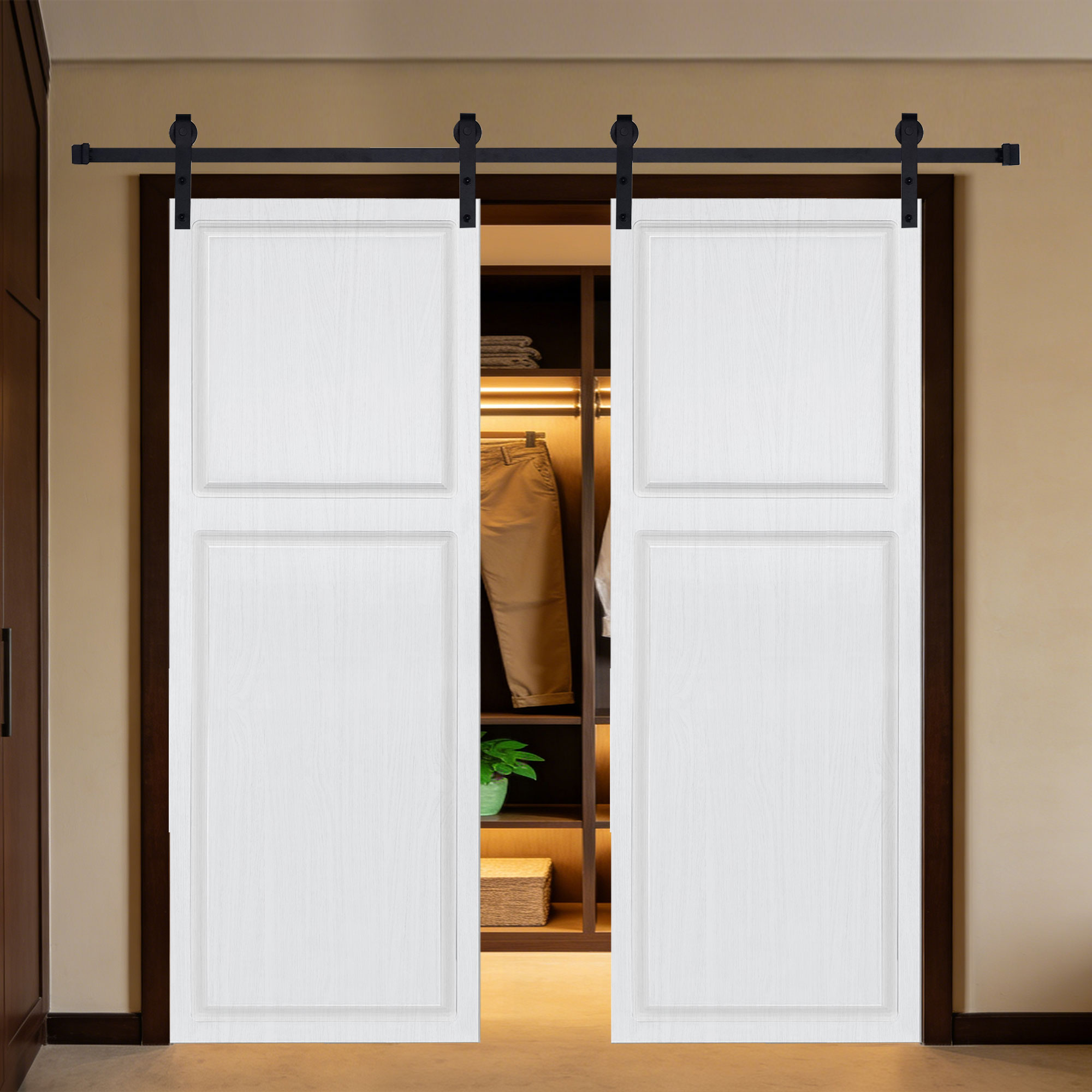 RITSU 28-in x 80-in Double Modern 2-Panel White Walnut MDF Barn Sliding ...