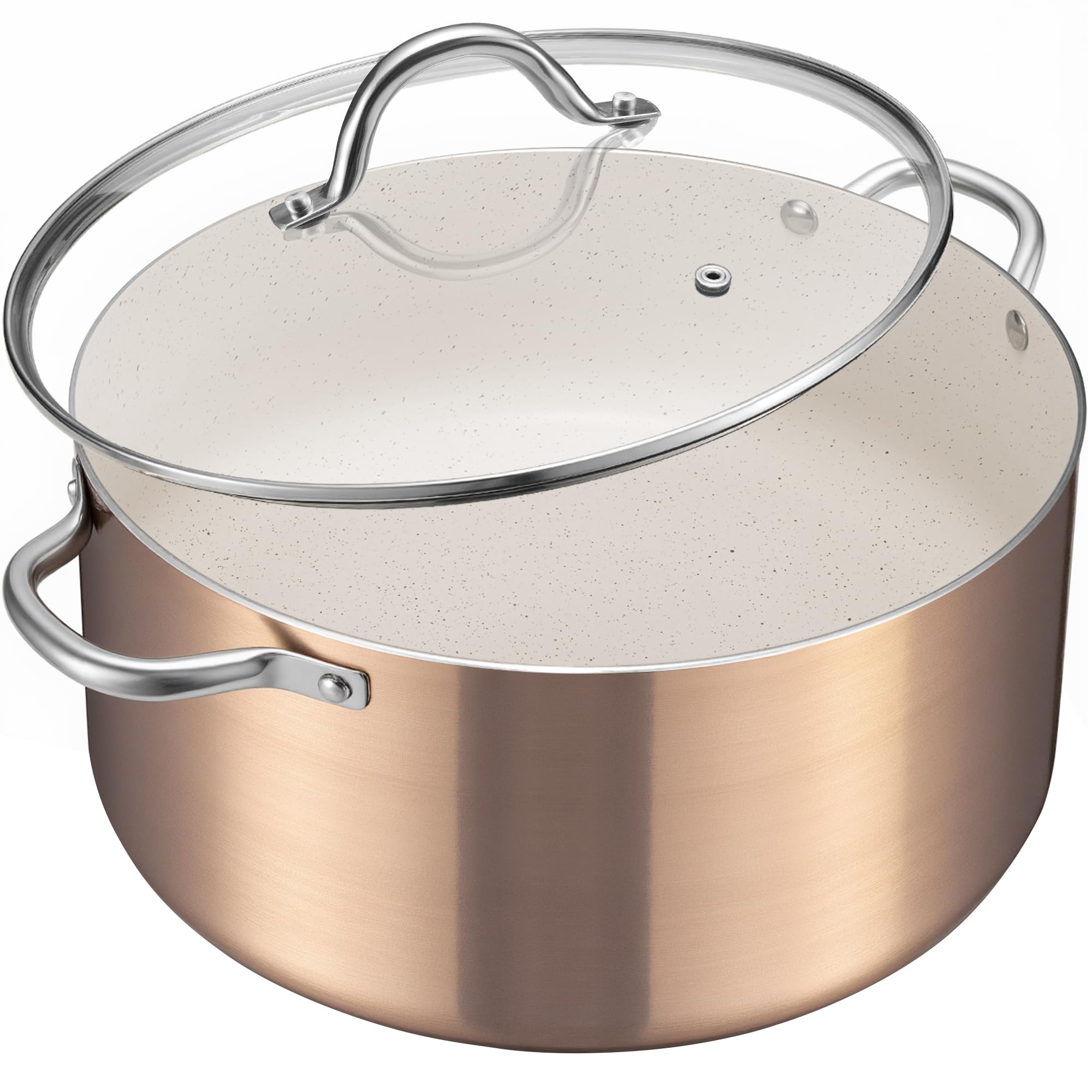 Aoibox  10 qt Golden Nonstick Granite Coating Heavy Gauge Aluminum Induction Ready Stock Pot with Glass Lid