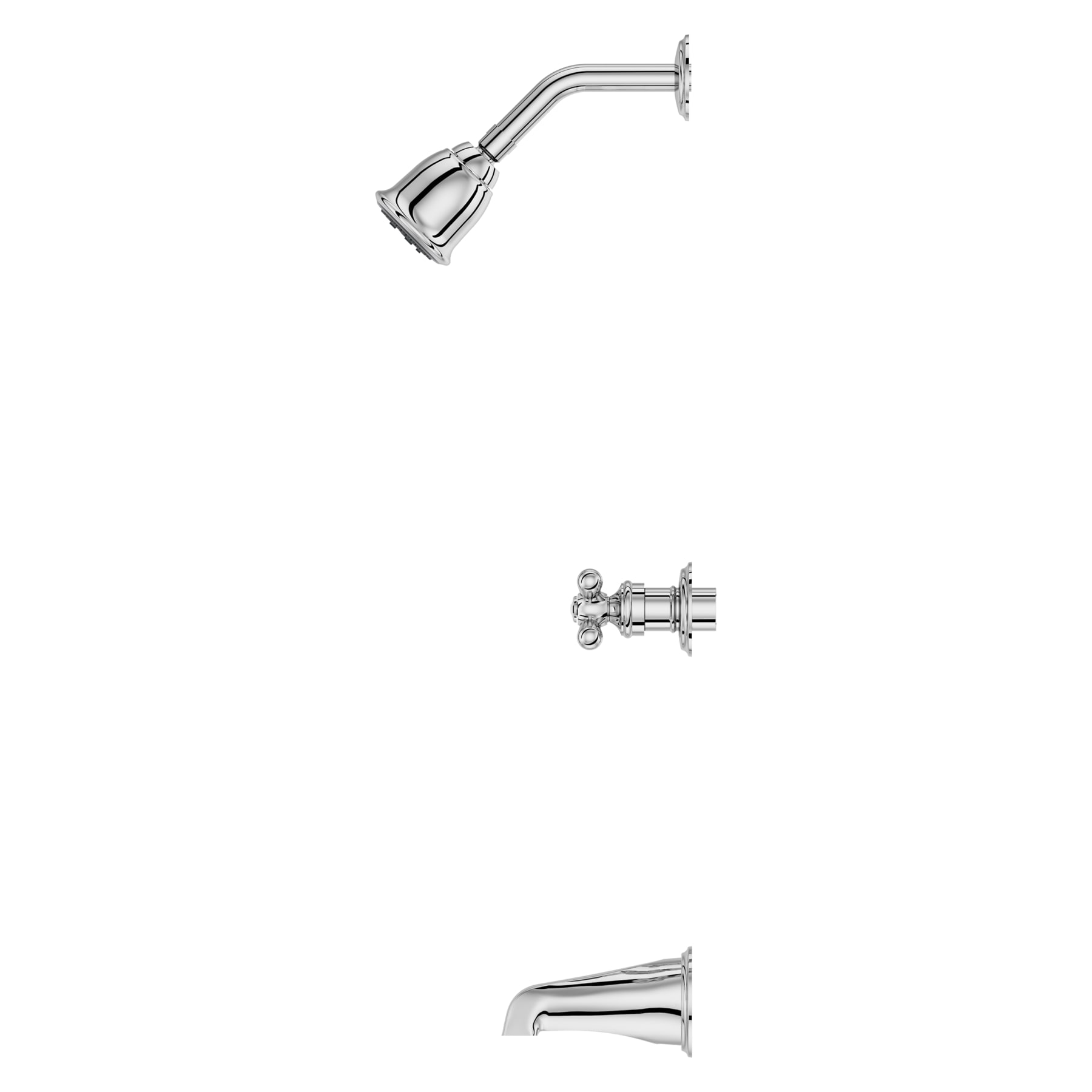 Polished Chrome Wall Mounted 3-Handle Tub and Shower Faucet
