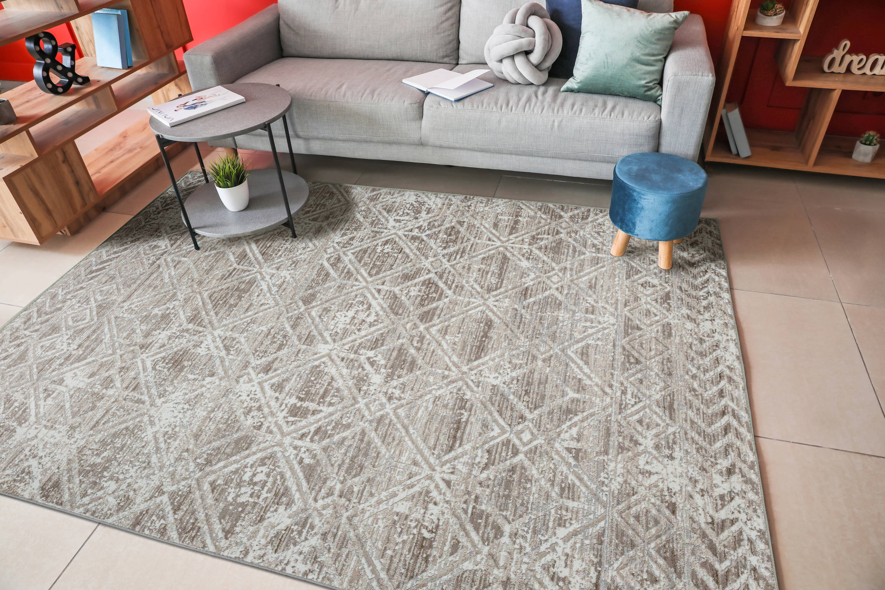 Radici USA 1243/1001/BEIGE Livigno 3 x 5 (ft) Loomed Polypropylene Beige Rectangular Indoor Geometric Mid-Century Modern Area rug
