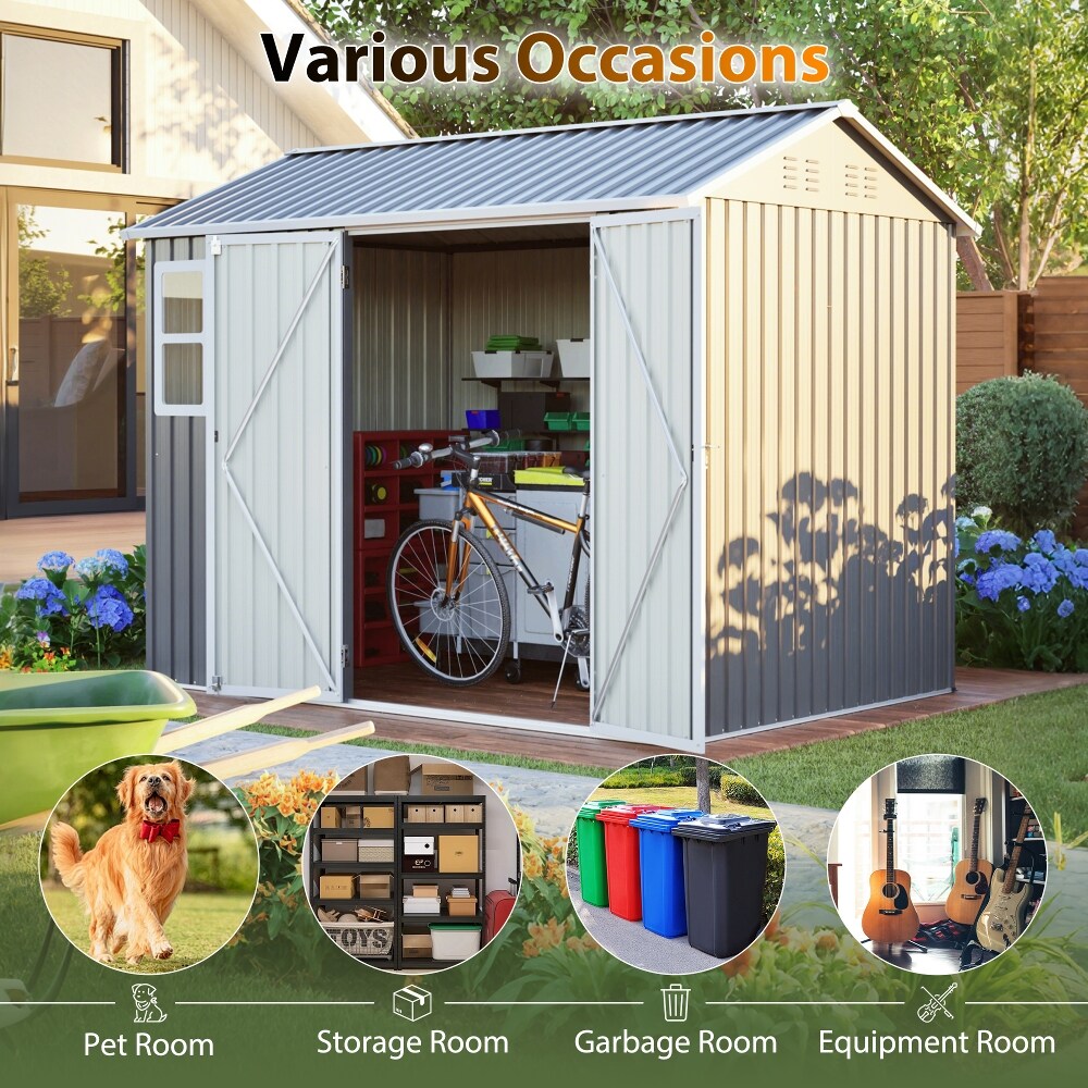 Fresh Spaces Heavy Duty 8x6 Steel Storage Shed with Window Sloped Roof