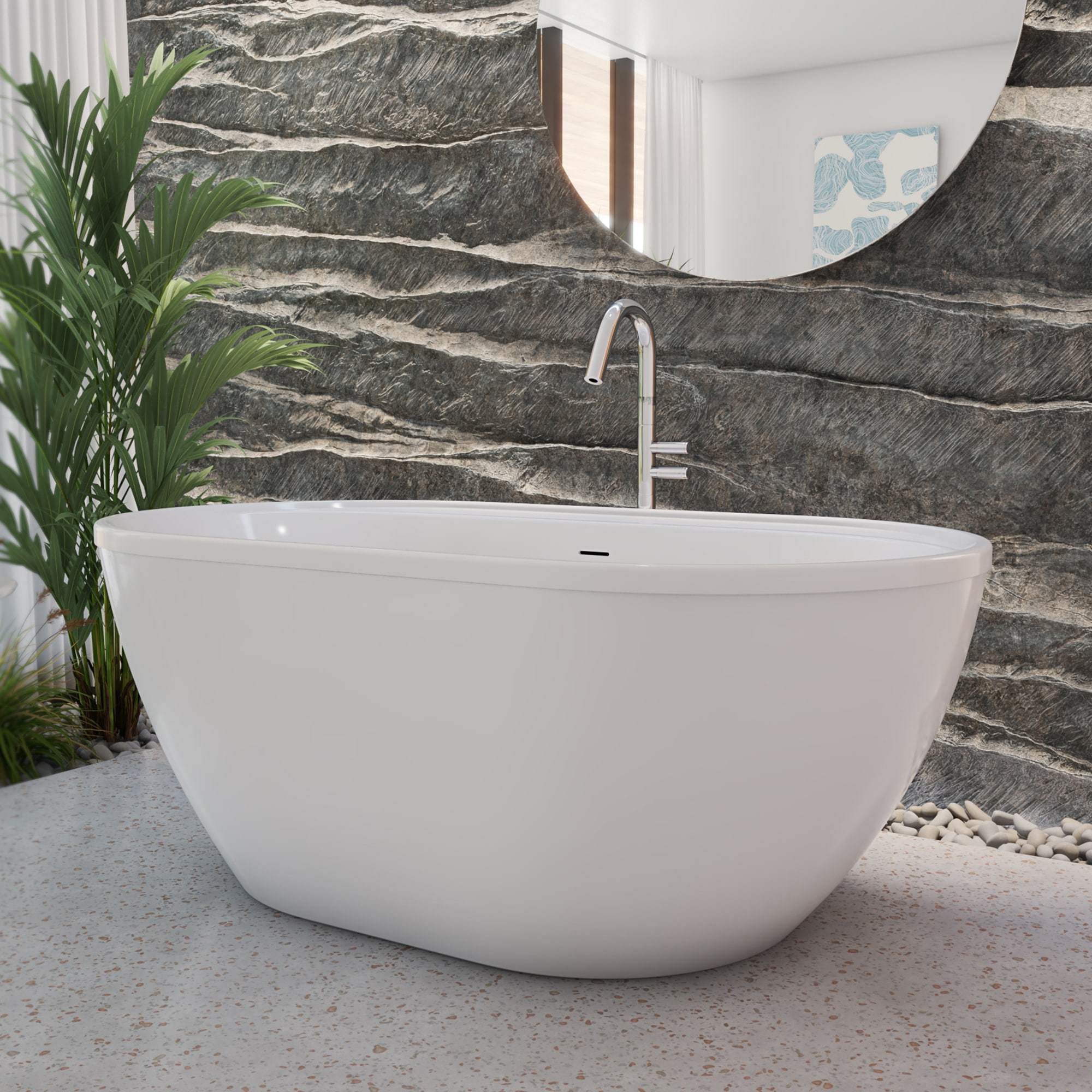 DreamLine BT63X3460C00 Essence 34.25-in x 60.25-in White Acrylic Oval Freestanding Soaking bathtub with Drain ( Center Drain )