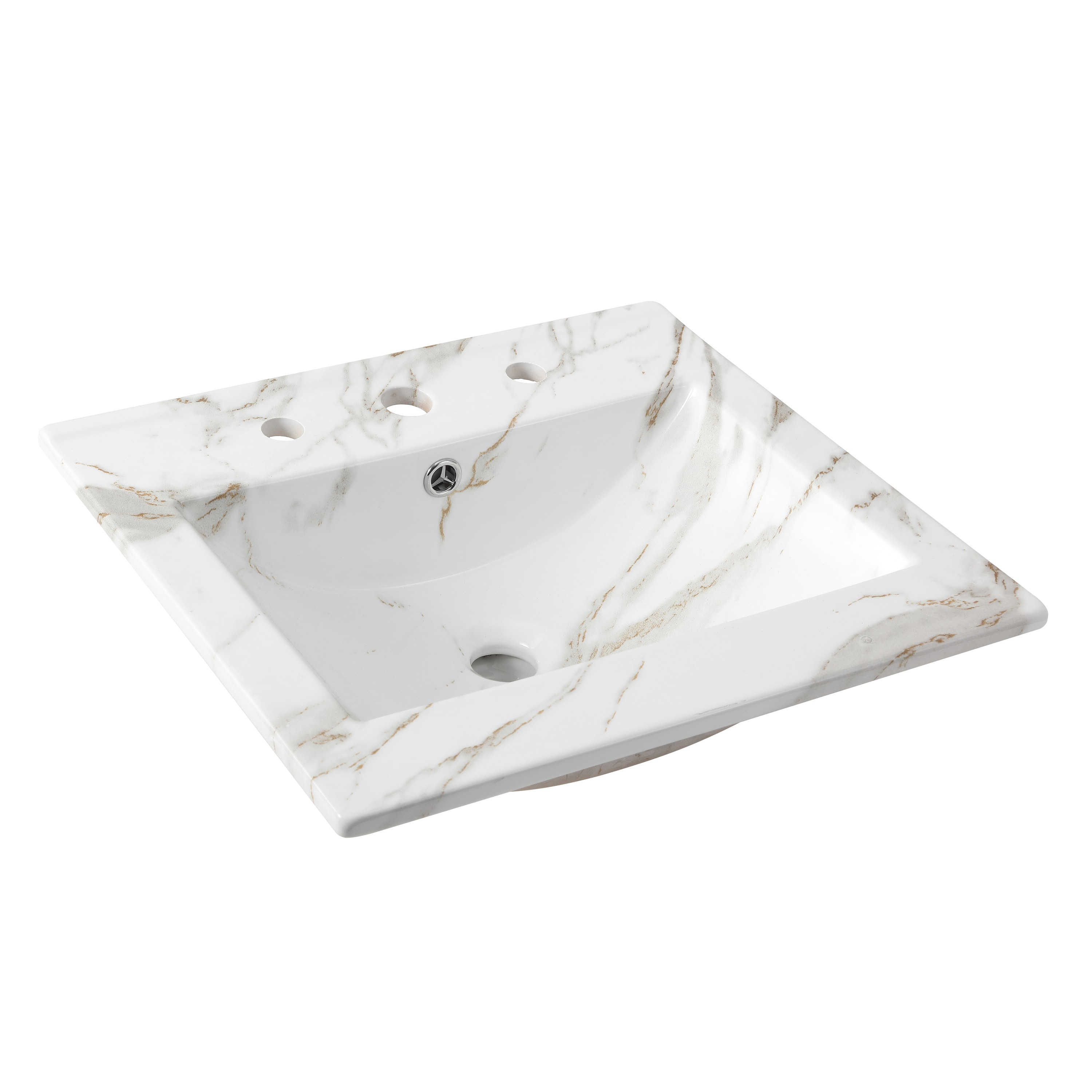 JONATHAN  Y SNK1000C Ancillary Classic Contemporary 20-in x 18.25-in White Marble Effect Ceramic Drop-in Single Sink Widespread Faucet Mount Bathroom Vanity Top