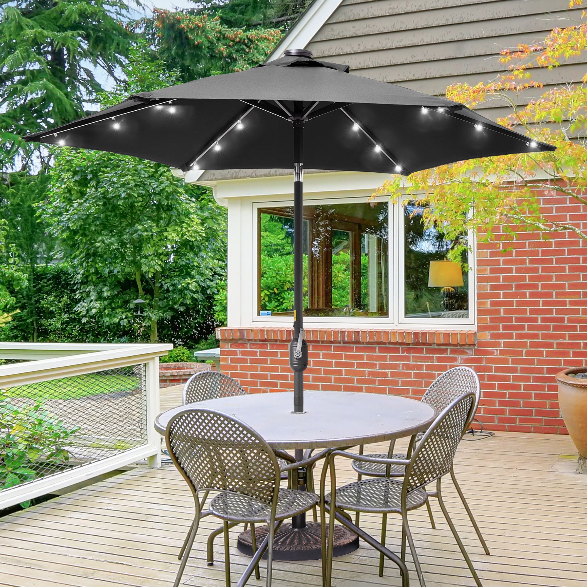 Sonkuki SD-TJLED75BK 7.5-Feet Steel Black Push-button Tilt Market Patio Umbrella with Lights and