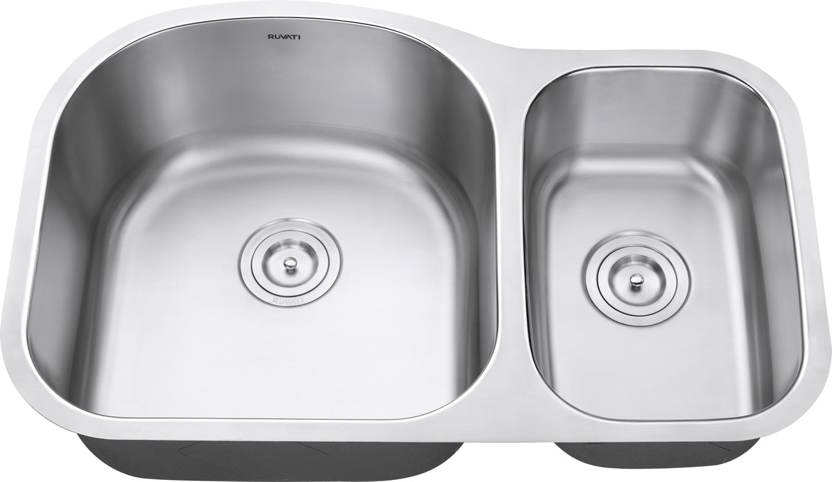 Ruvati Parmi Undermount 32.25-in x 18.875-in Brushed Stainless Steel Double  Offset Bowl Kitchen Sink in the Kitchen Sinks department at