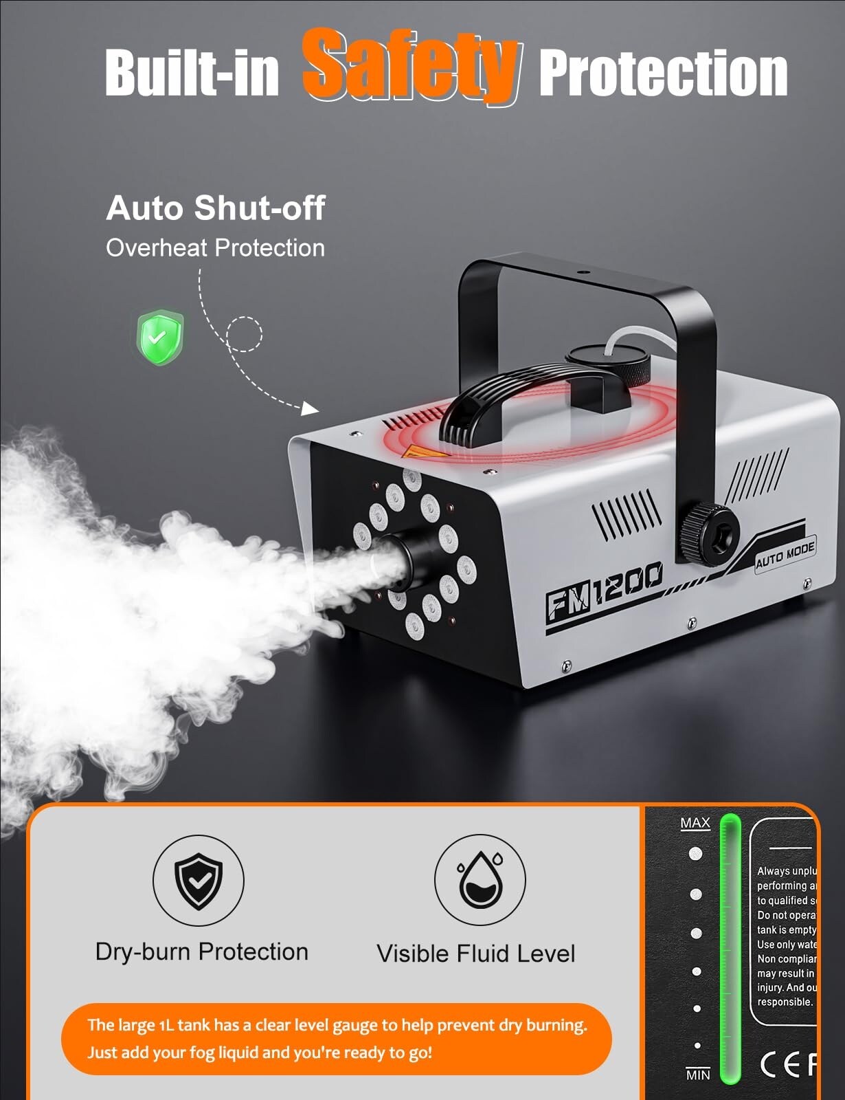 Etokfoks 1200W Fog Machine with 12 LED Lights 13 Colors and 4 Effects ...