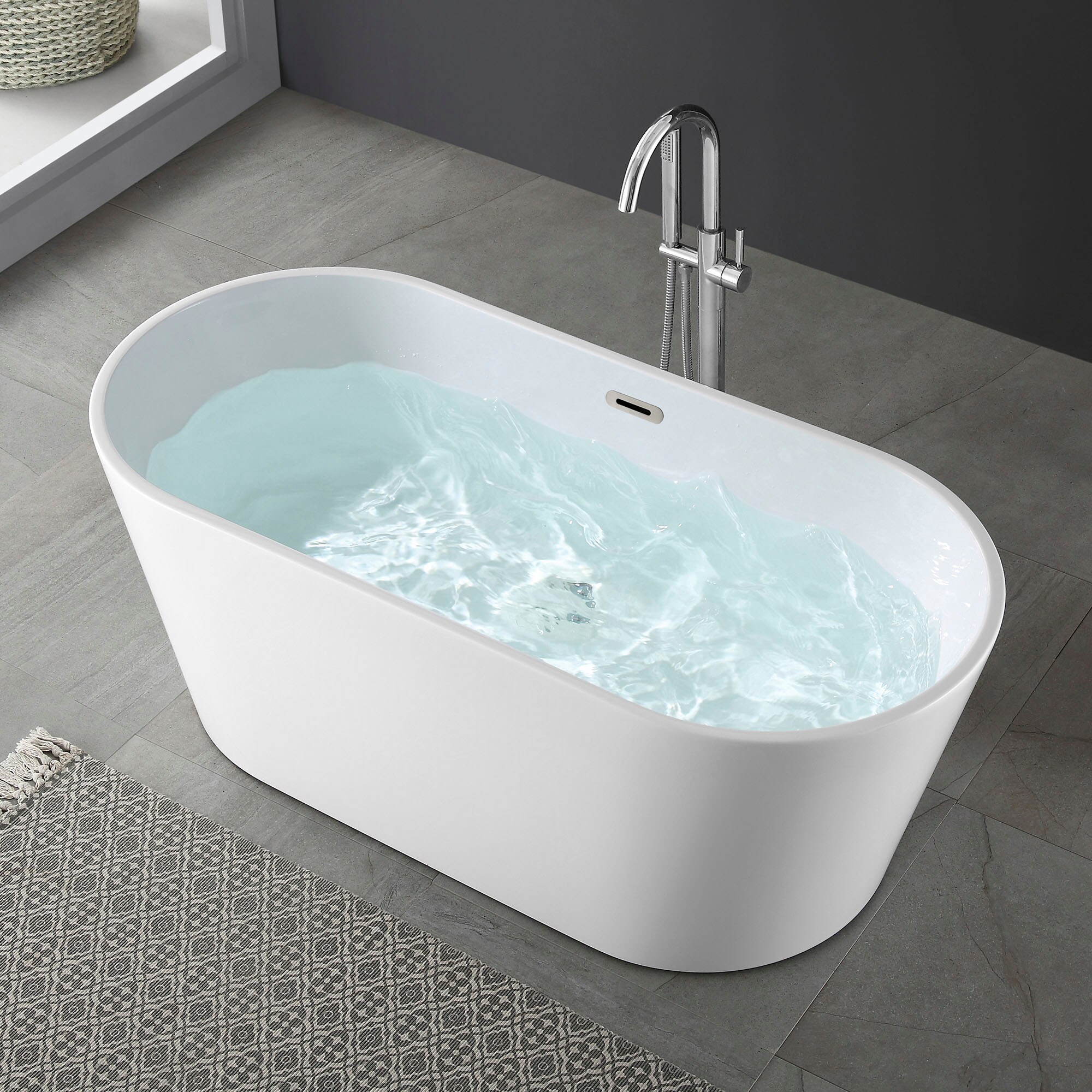 American Acrylic 66.875 x 29.5 White Oval Freestanding Soaking Batht – US  Bath Store