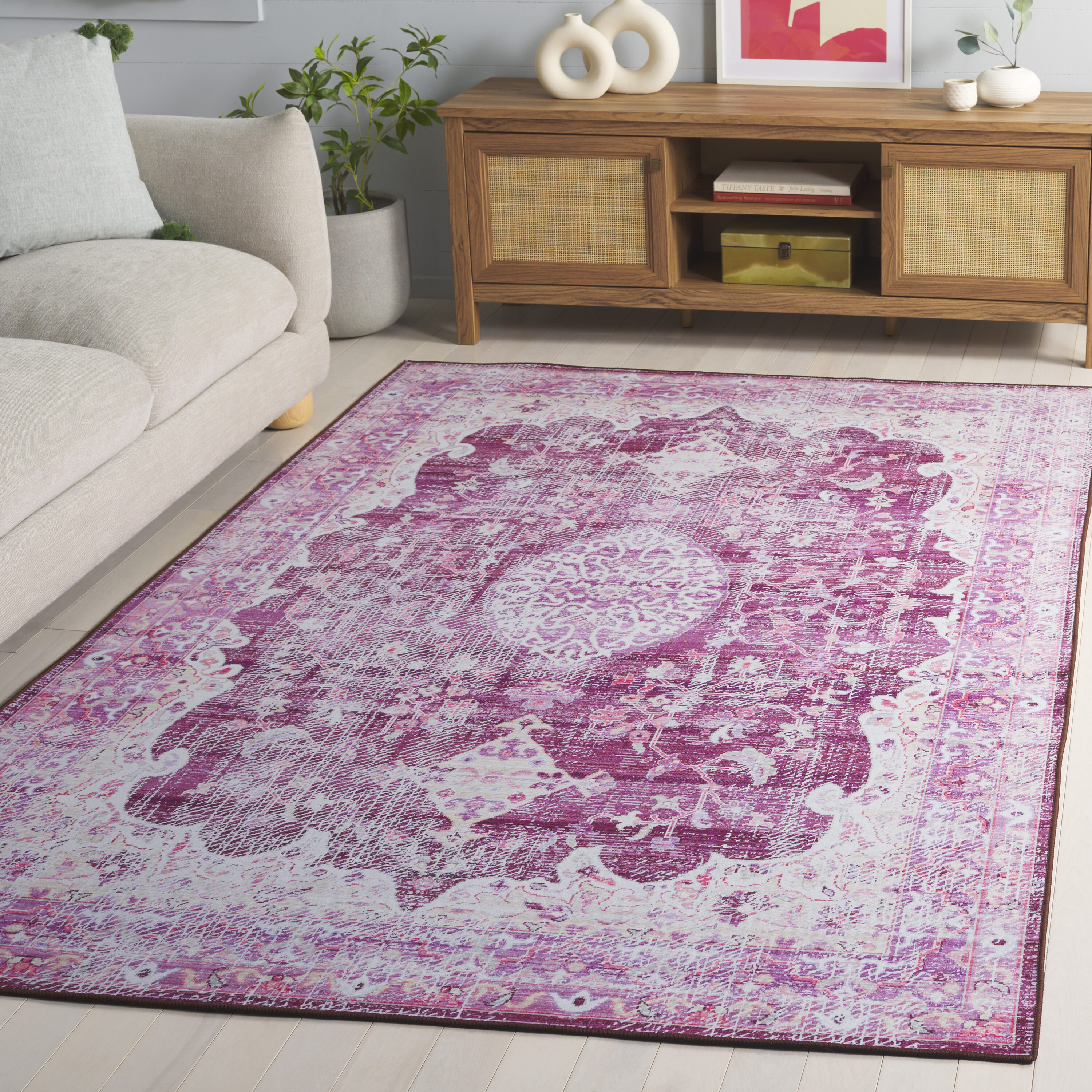 Tucson 206P Fuchsia Purple Machine Washable/Slip Resistant 4ft x 6ft Traditional Rug