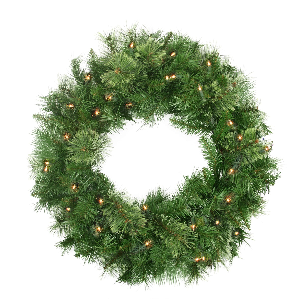 Luminous Pine Outdoor Winter Wreath with Clear Lights and Ribbon Accents