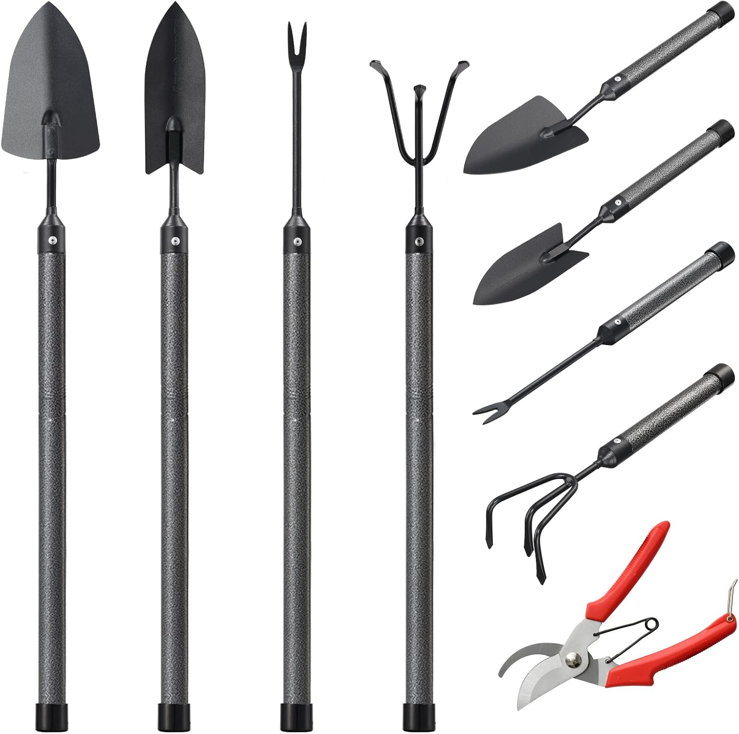 Rbied SD-12 5 Piece Heavy Duty Steel Garden Tools Set with Extension Handles for Weeding and Planting