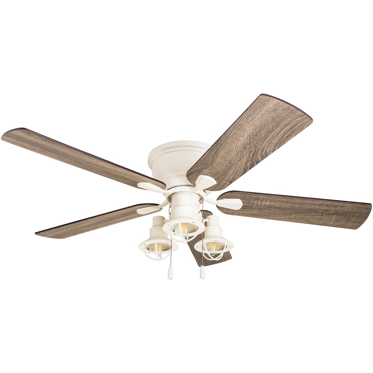 Prominence Home 51395-26 Vestoya 52-in Flush Mount White with Barnwood Tumbleweed Blades Ceiling Fan With Light ( 5 -Blade )