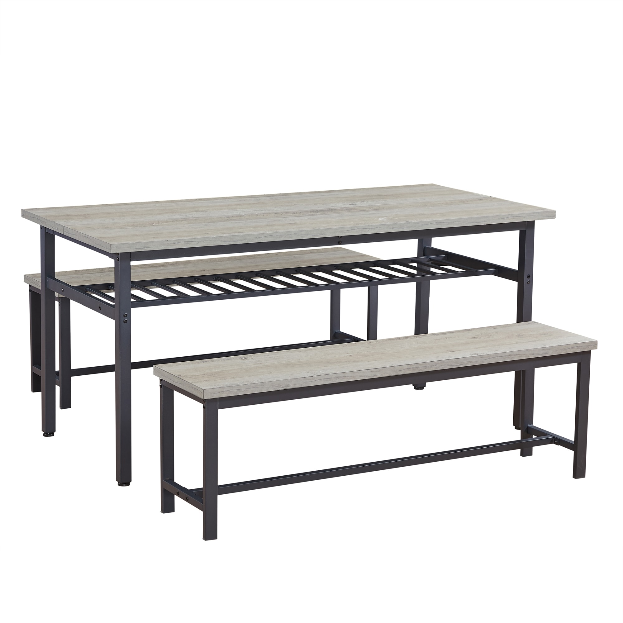 Sumyeg BSS-573 Dining table set for 6, 3-Piece Kitchen Table with 2 Benches Grey Contemporary/Modern Dining Table, Wood with Grey Steel 67-in L x 31.7-in H