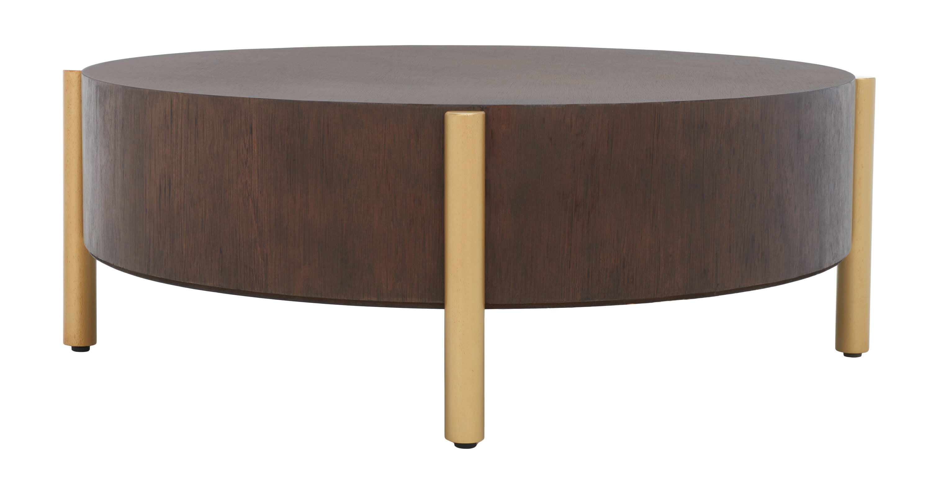 Diangela Round Dark Oak and Gold Coffee Table with Veneer Top