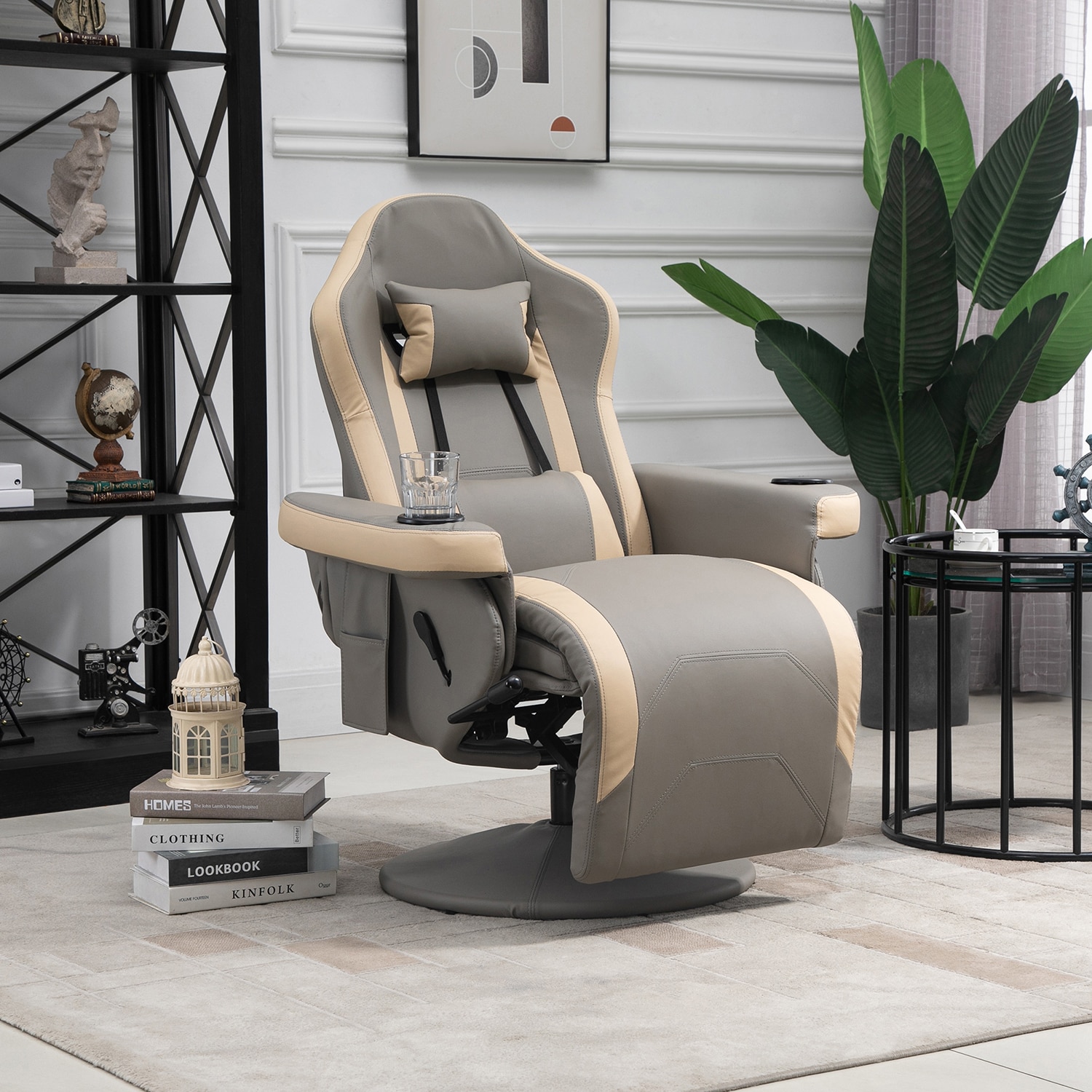 GZMR GZ-W2264 Reclining Chair Brown Contemporary Ergonomic Adjustable Height Swivel Polyester Desk Chair