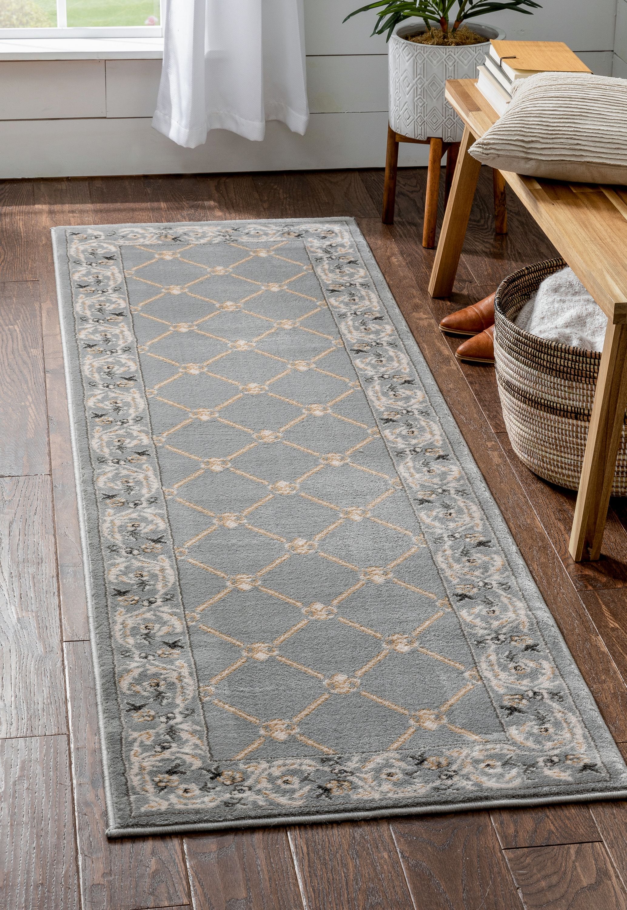 Well Woven 36282L 2 x 12 (ft) Loomed Polypropylene Grey Rectangular Indoor Medallion Persian Runner rug