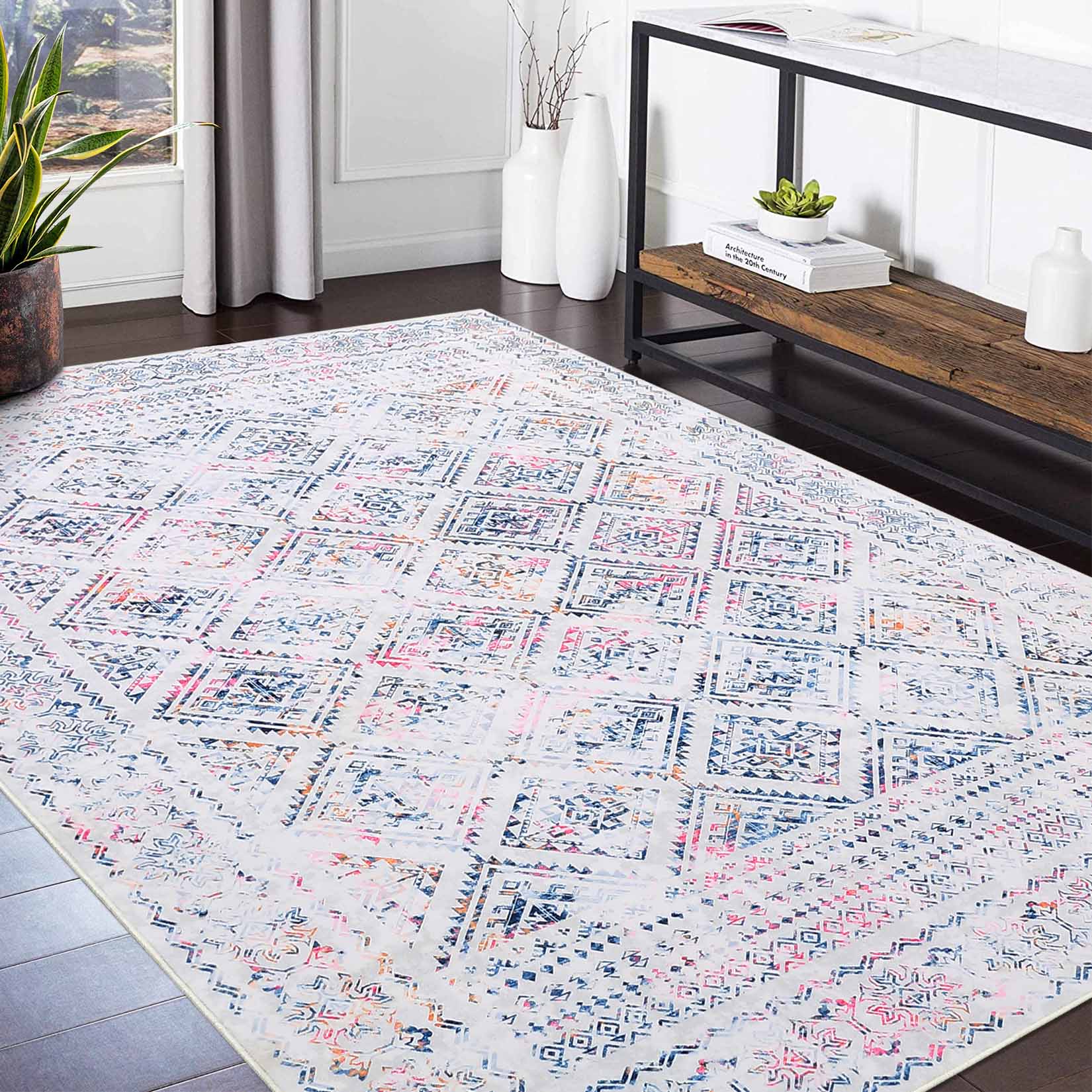 Garvee YXY-LO-PHO-14JI7BRW 5 x 7 (ft) Loomed Polyester Multi Color Rectangular Indoor Geometric Moroccan Machine washable Area rug