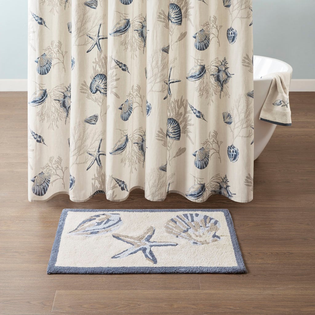 Madison Park MP72-5842 21-Inches x 34-Inches Blue Cotton Bath rug