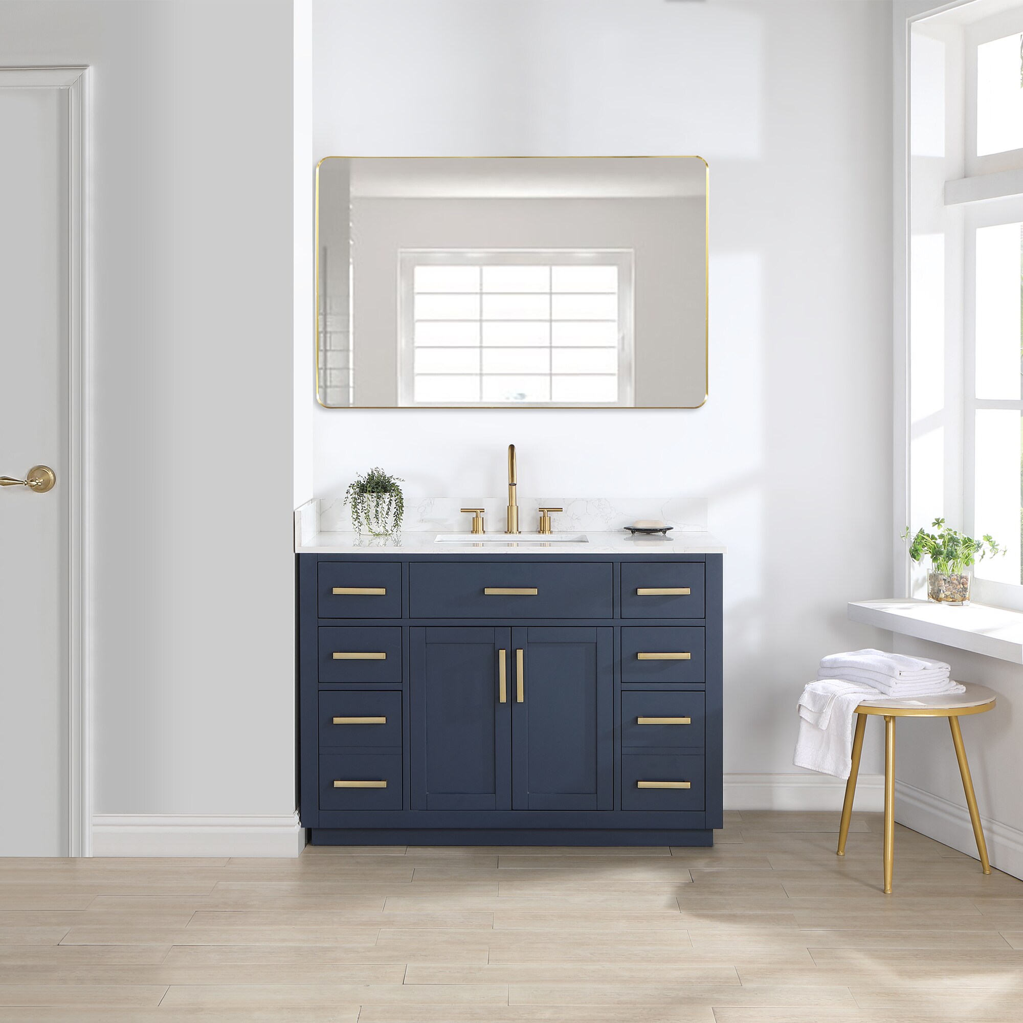 Altair 557048-RB-GW Gavino 48-in Royal Blue Finish Undermount Single Sink Bathroom Vanity with Grain White Engineered Stone Top (Mirror Included)