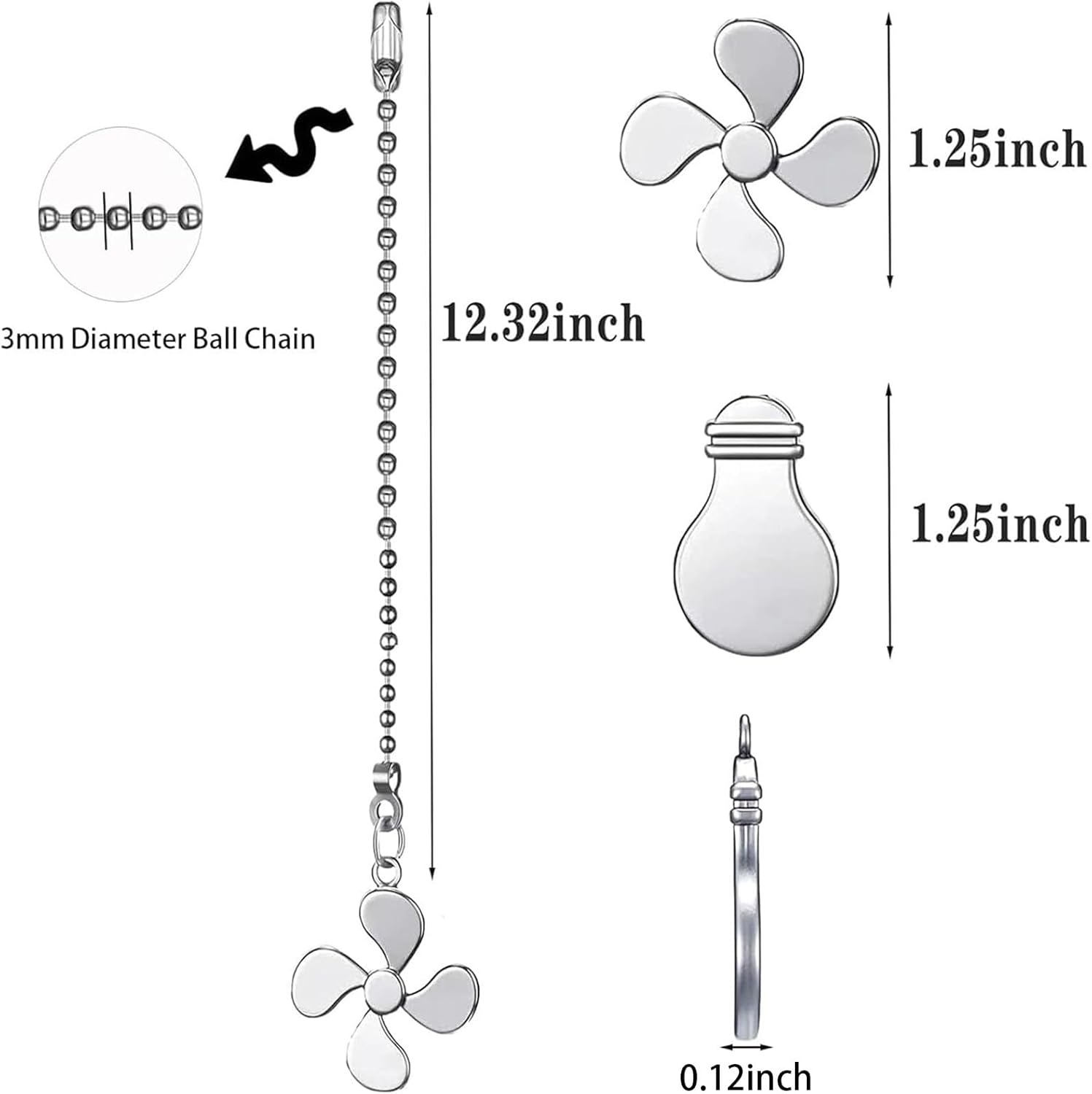 Etokfoks 4 Pack 12 in Silver Ceiling Fan Pull Chains Alloy Pendant ...