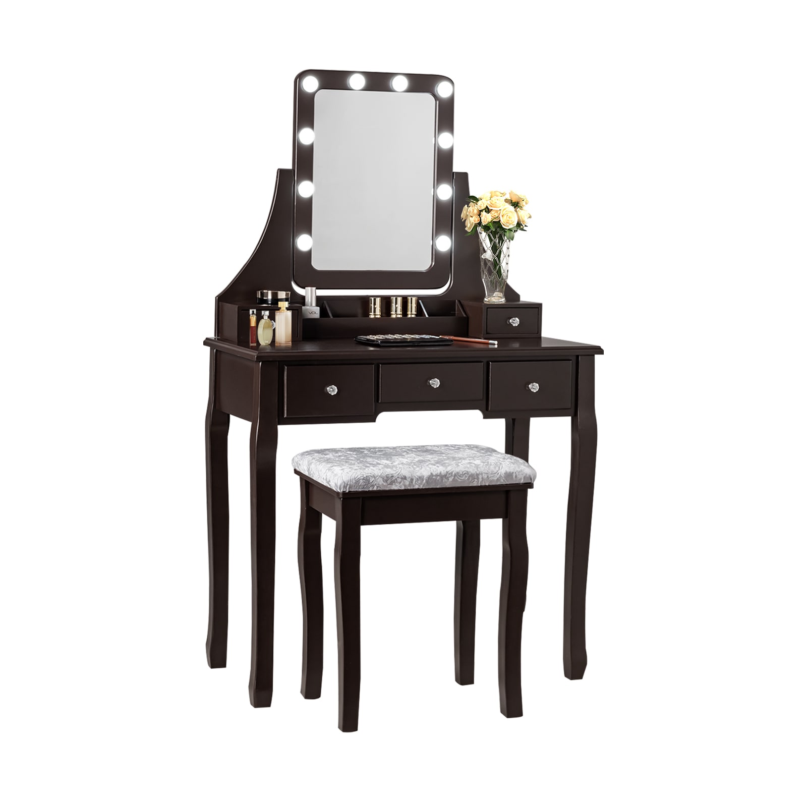 Slickblue D-CO-FC-SU20466WH 32-In Black/White/Brown Makeup Vanity with LED Mirror and Drawers for Bedroom or Bathroom Setup