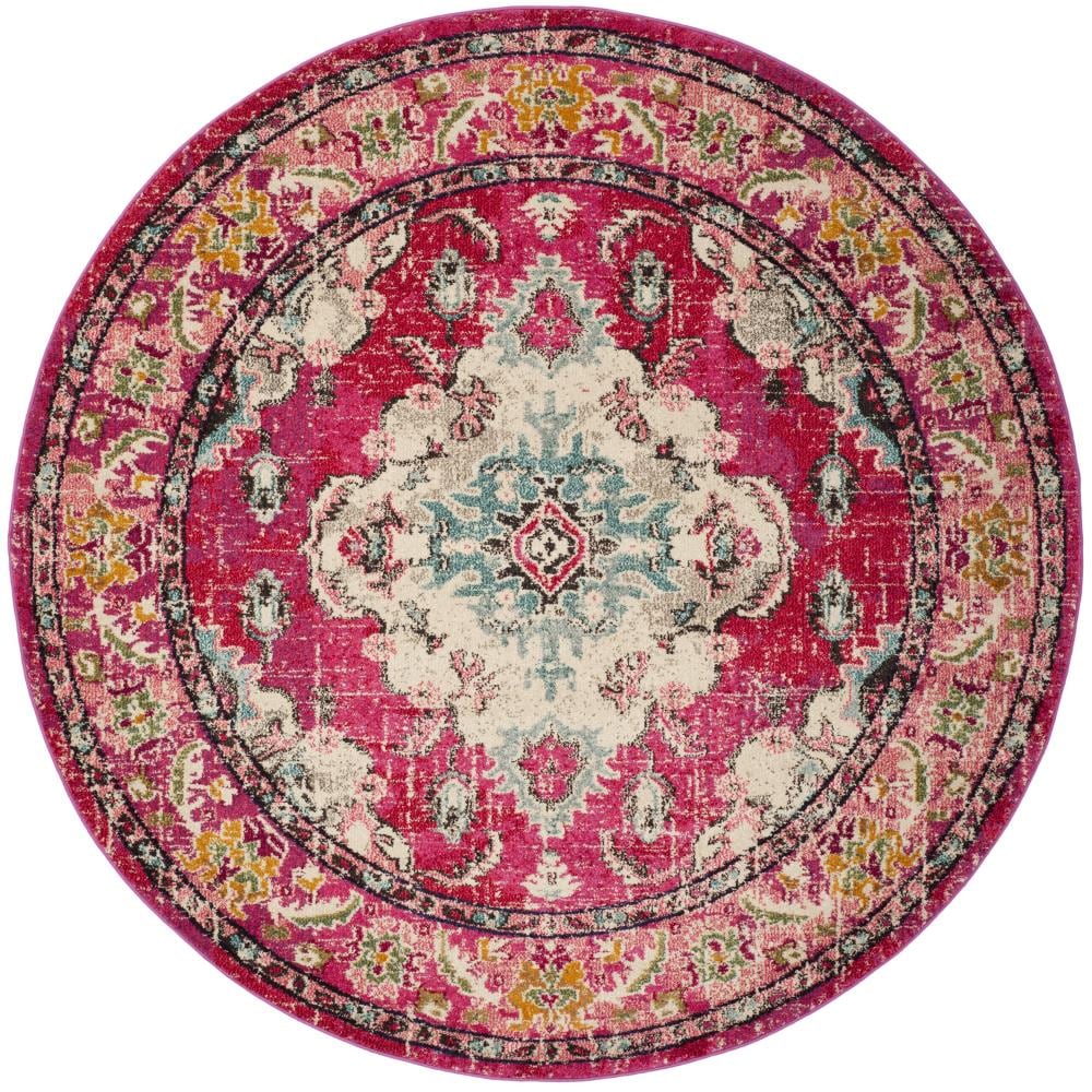 Safavieh MNC243D-5R Monaco Mahal 5 x 5 (ft) Loomed Polypropylene Pink/Multi Round Indoor Distressed/Overdyed Oriental Area rug
