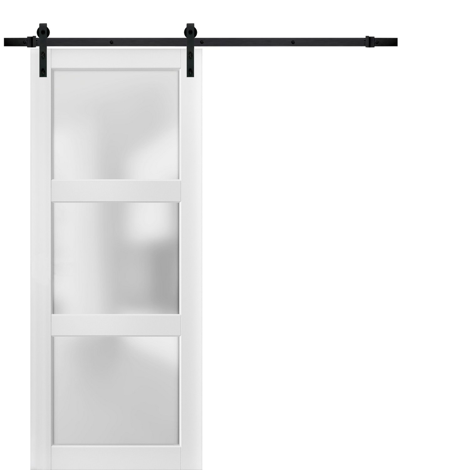 SARTODOORS Interior Barn Doors - Lucia 2552 White Silk 42 x 96-Frosted Glass-Black Rail