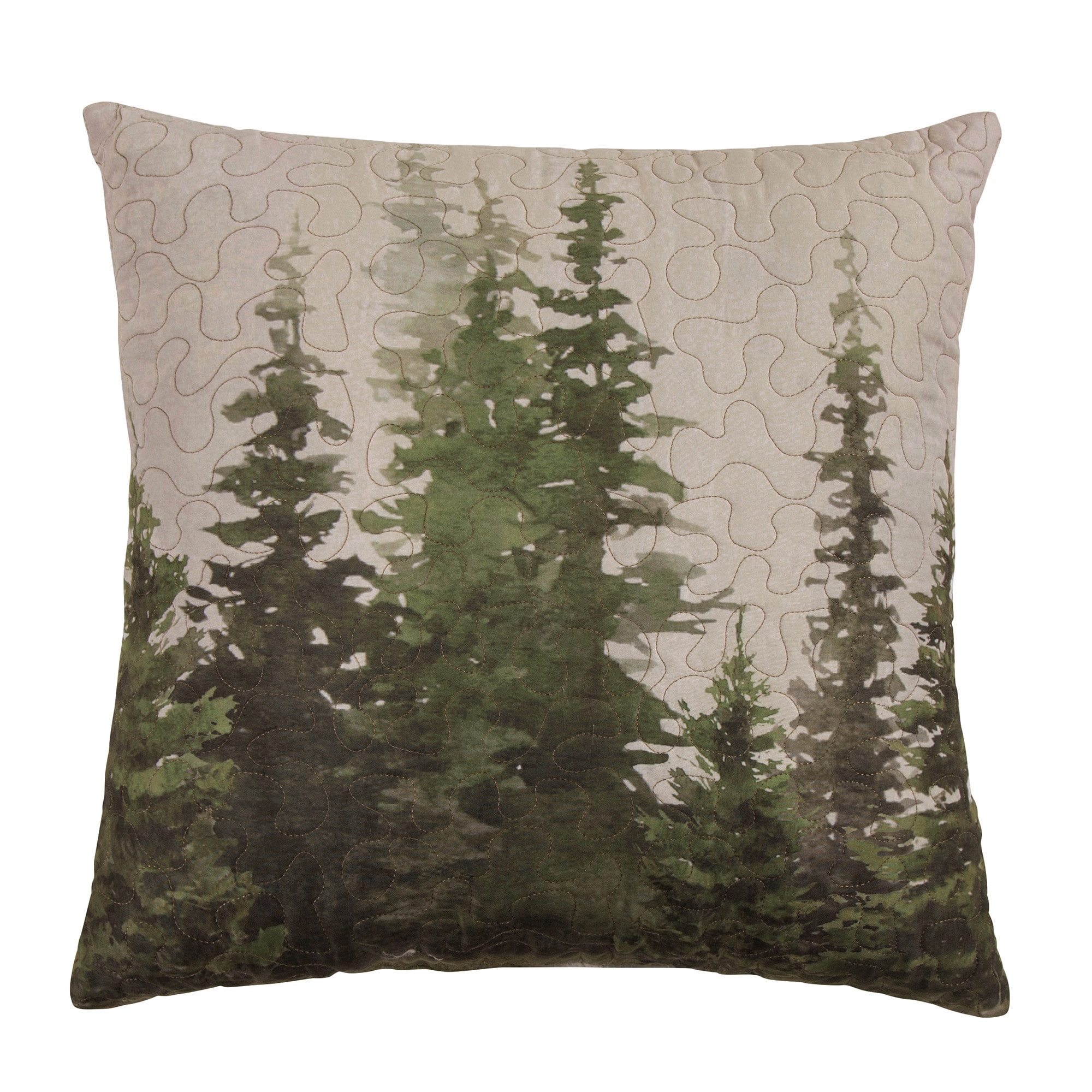 Green Pine Tree Print Square Decorative Pillow