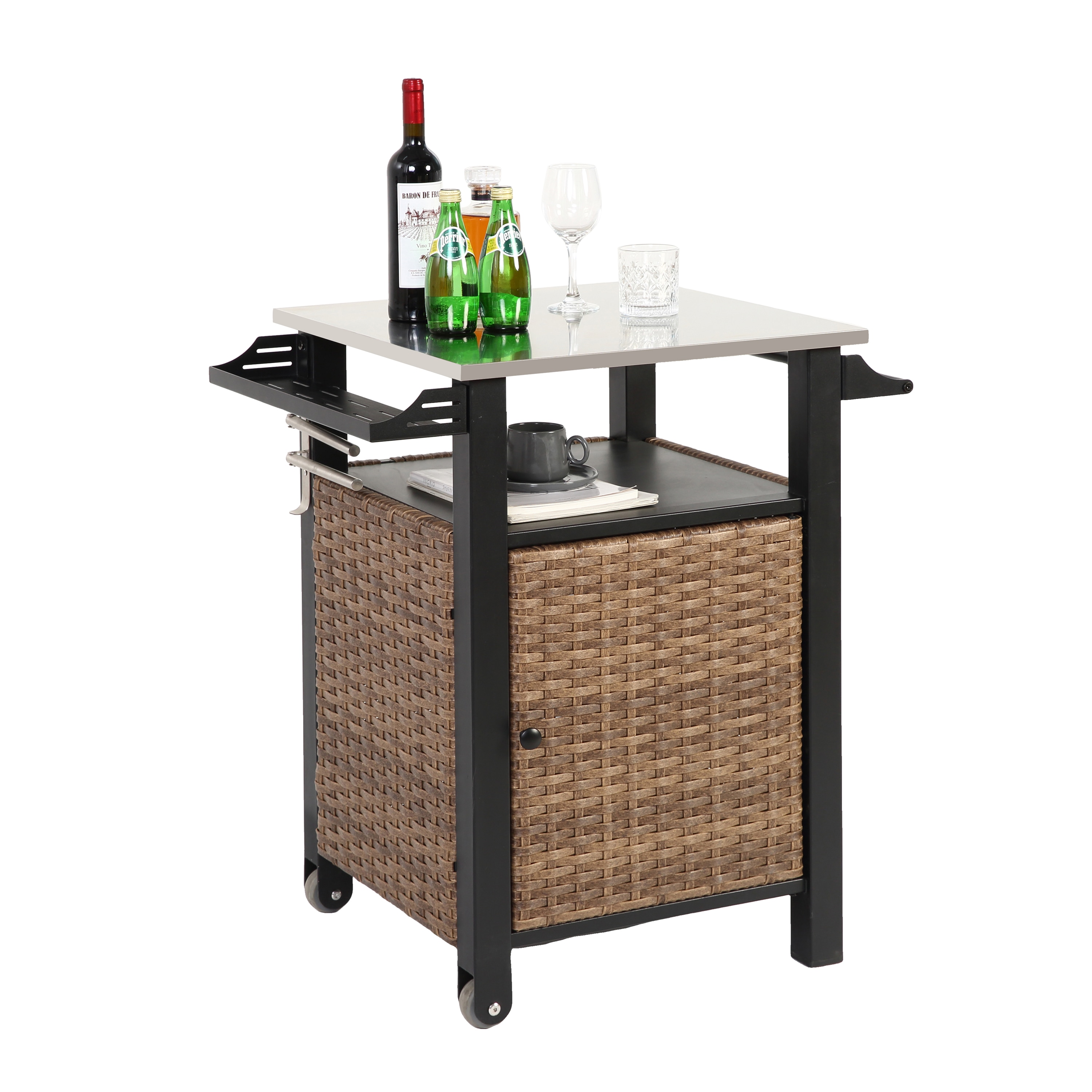 AHIOU HOME ZAAHG-P256896ST Alturas Brown Wicker Outdoor Serving Cart