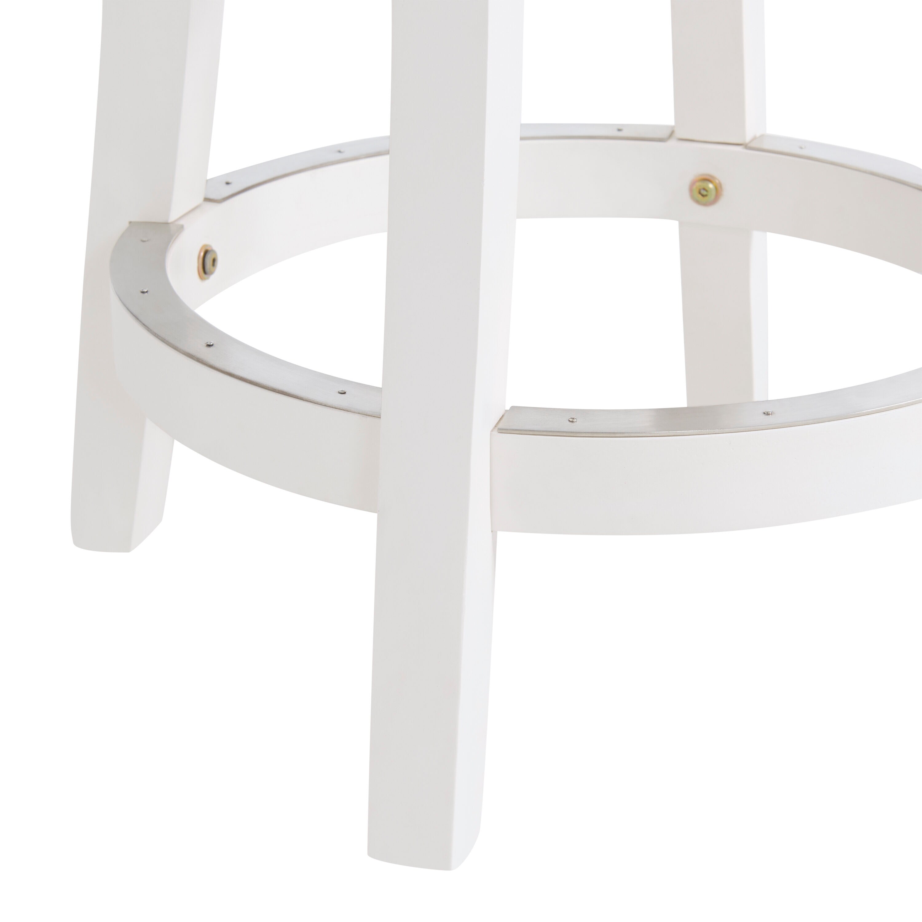 White Swivel Backless Wood and Leather Counter Stools, Set of 2