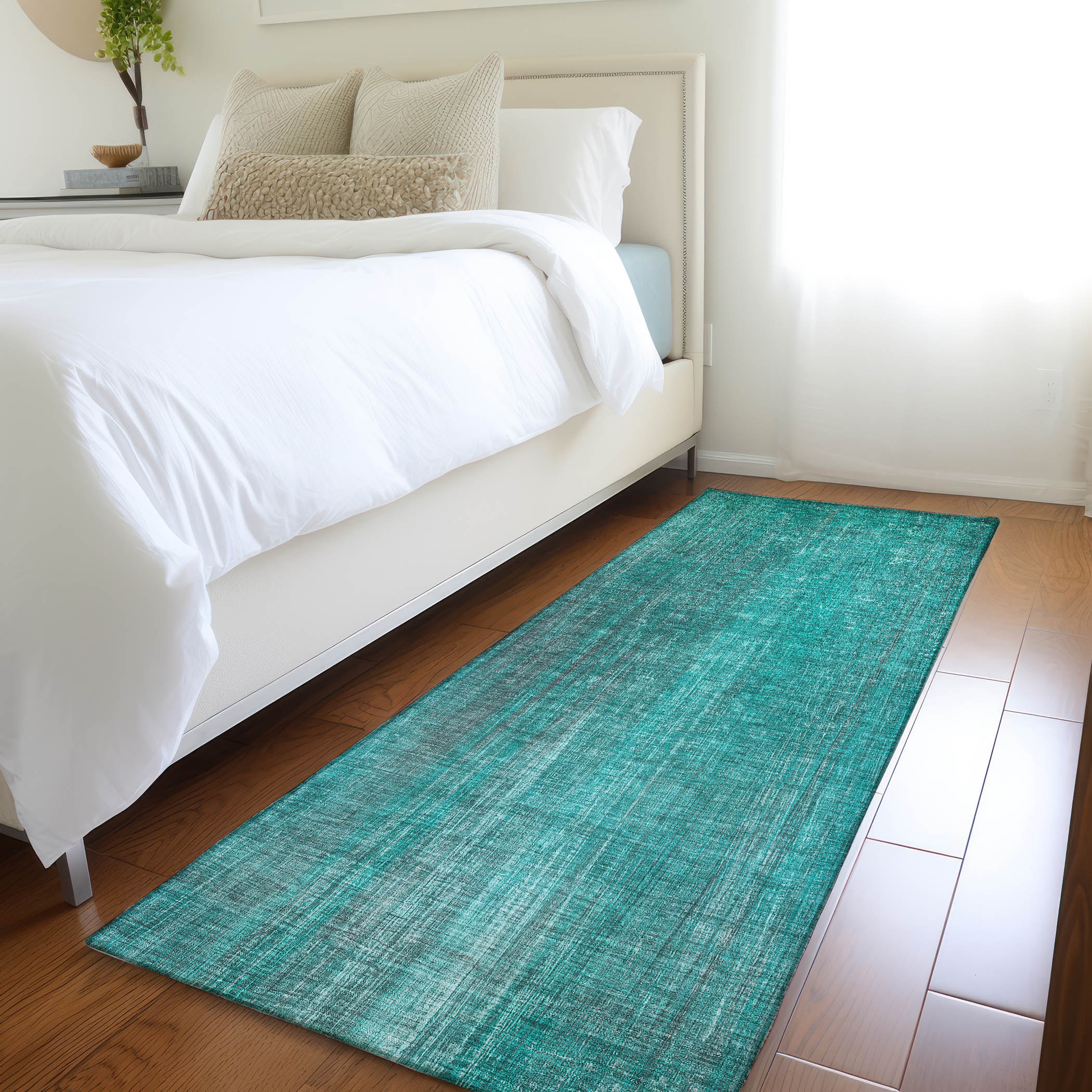 Addison Rugs ACN552TE2X8 Chantille ACN552TE 2 x 7 (ft) Polyester Teal Rectangular Indoor/Outdoor Floral/Botanical Machine washable Area rug