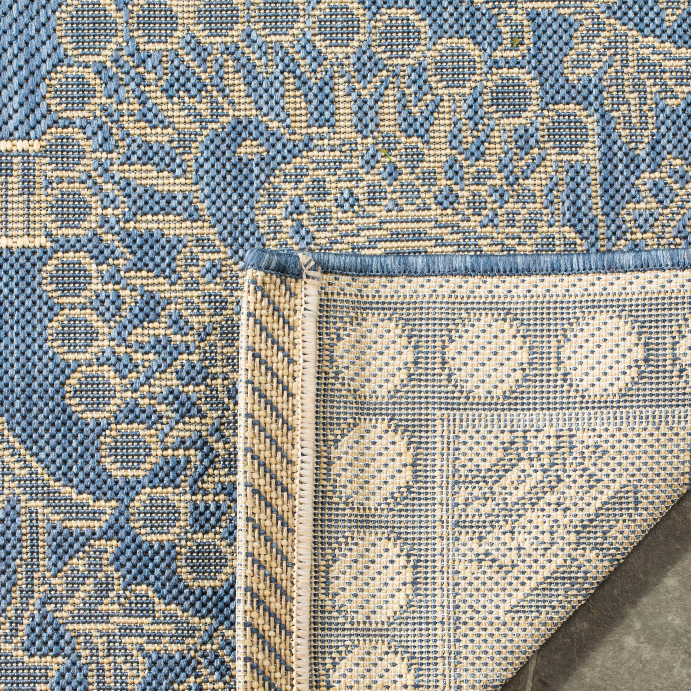 Blue and Natural Rectangular Stain-Resistant Synthetic Area Rug