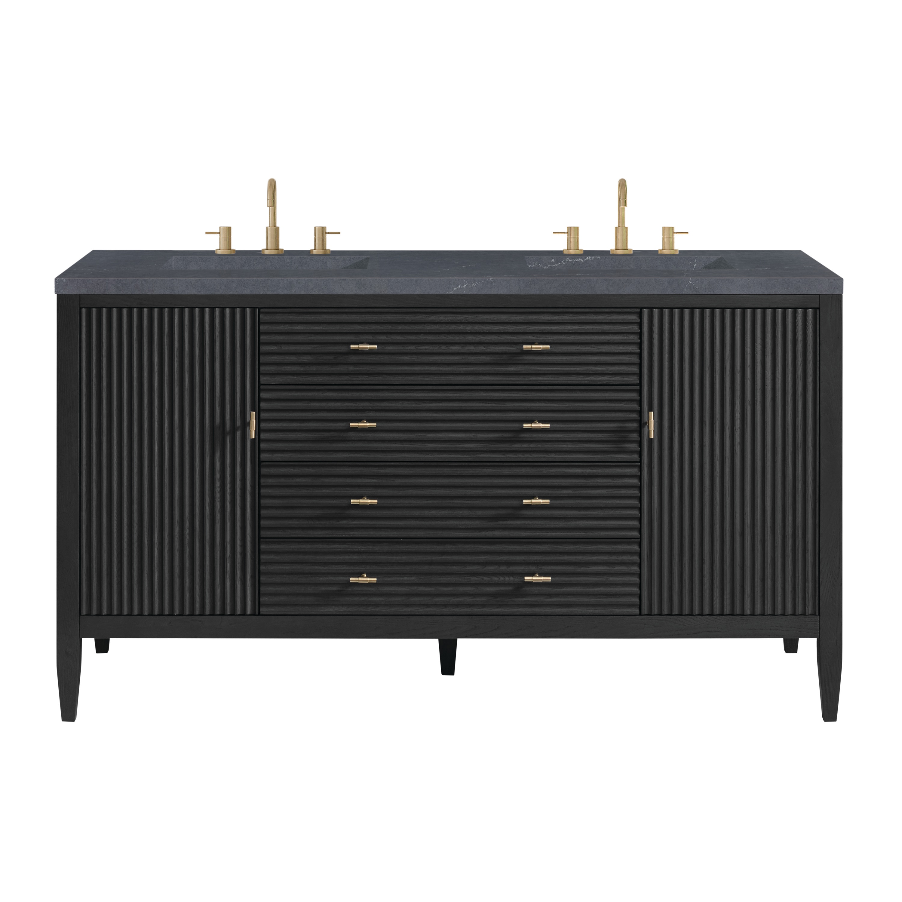James Martin Vanities 485-V60D-CBO-3CSP Myrrin 60-in Carbon Oak Undermount Double Sink Bathroom Vanity with Charcoal Soapstone Quartz Top