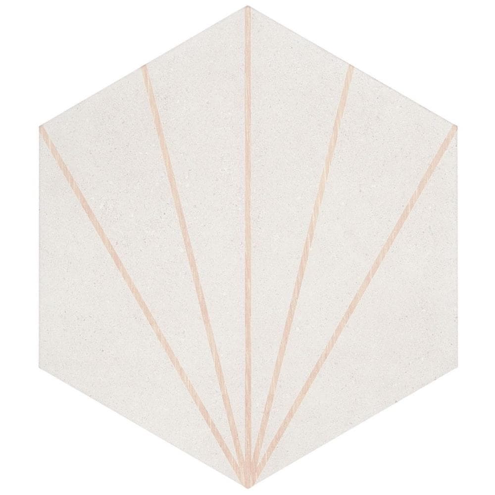 Artmore Tile EXT3RD106104 Sample - Bower Hex Beams White 6-in x 8-in Matte Porcelain Patterned Floor and Wall Tile