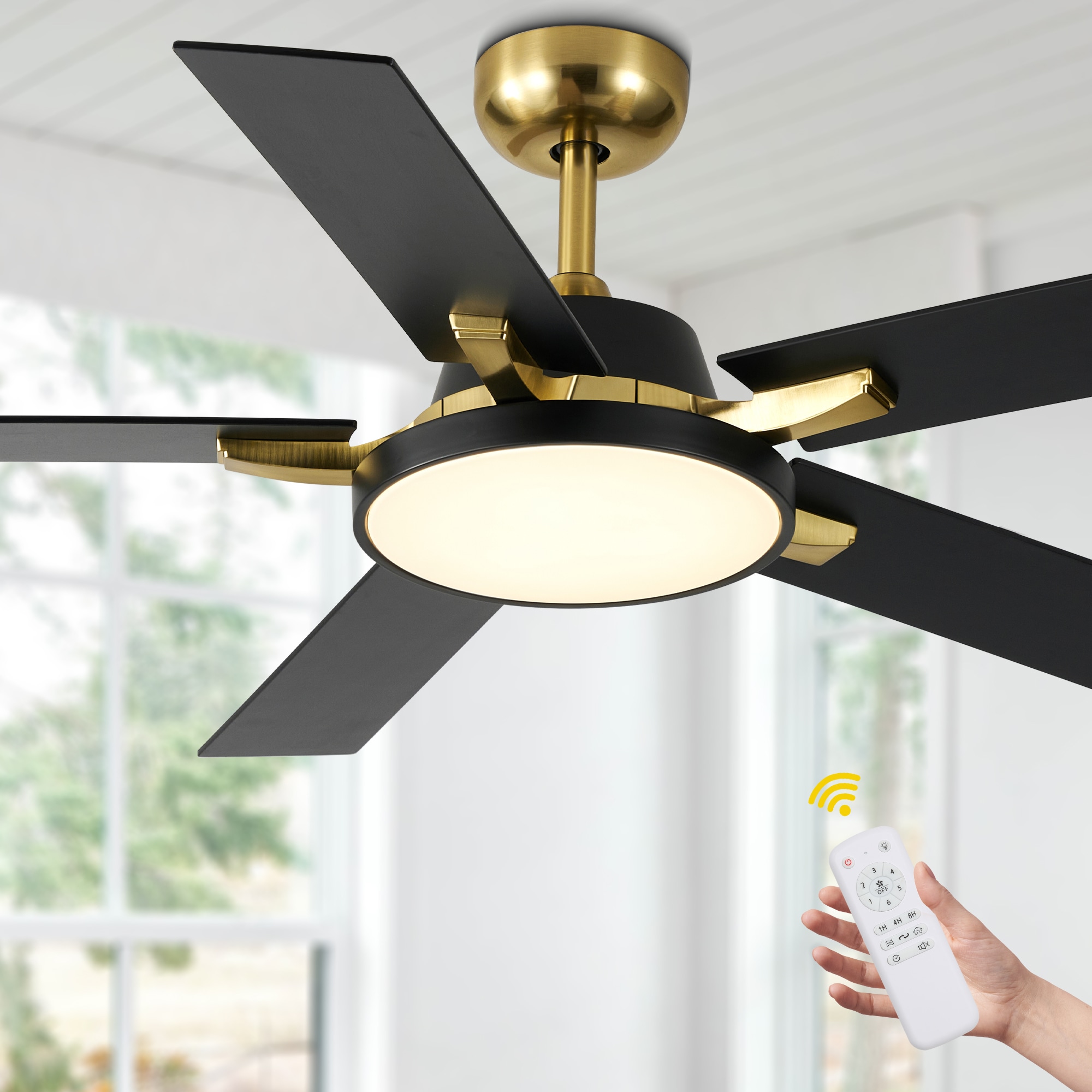 Oaks Decor BD5222HWJ Lapalma 52-in Color-Changing Black with Black Blades Ceiling Fan With Light - Remote Included ( 5 -Blade )