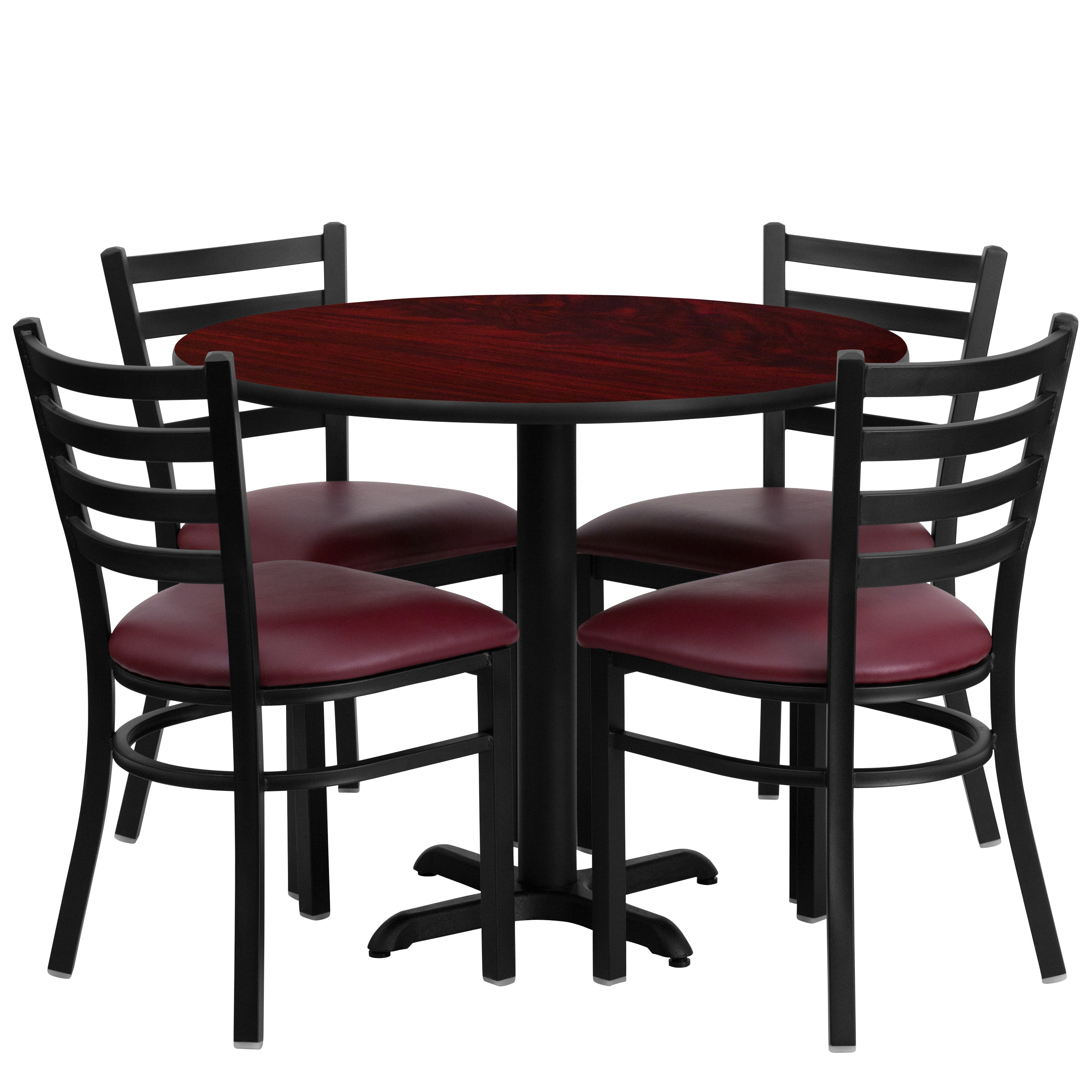 Flash Furniture Mahogany Topburgundy Vinyl Seat Traditional Dining Room Set With Round Table 