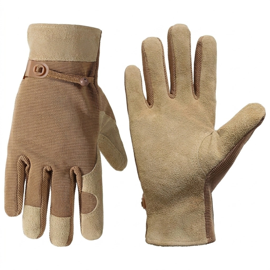 Etokfoks  Leather Gardening and Mechanic Work Gloves for Women Flexible Breathable Puncture Resistant Adjustable Wrist