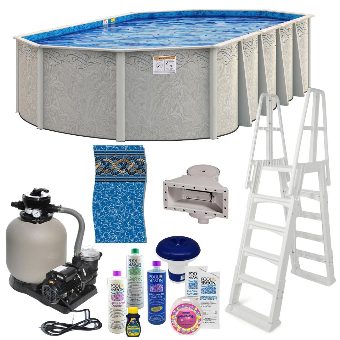 EMBASSY 12 ft. x 24 ft. x 52 in. Oval Resin Hard Wall Above Ground Seaside Pool Package #AG-PP-4238