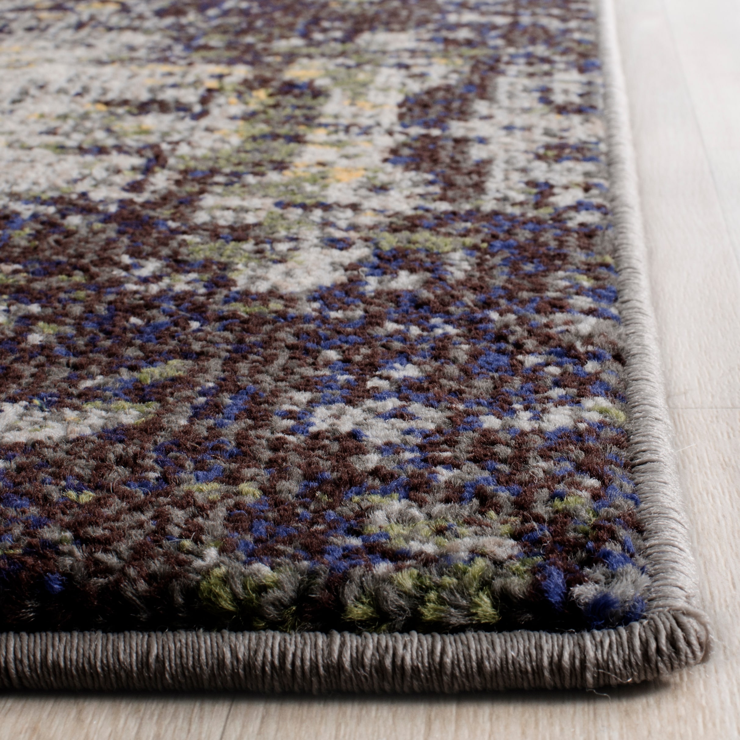 Gray and Yellow Abstract Synthetic Runner Rug