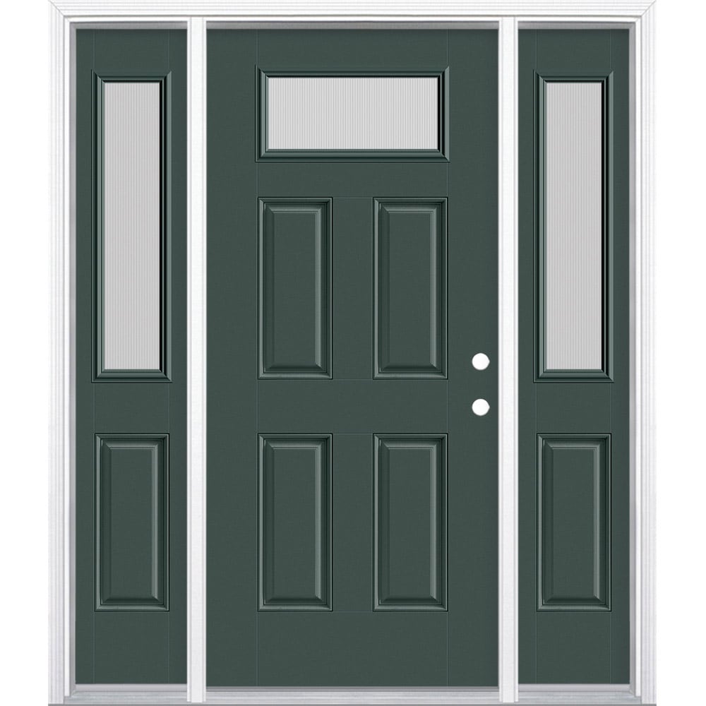 Masonite 630131 64-in x 80-in x 4-9/16-in Fiberglass 1/4 lite Left-hand inswing Evergreen Painted Prehung Front Door with Sidelights with Brickmould Insulating core