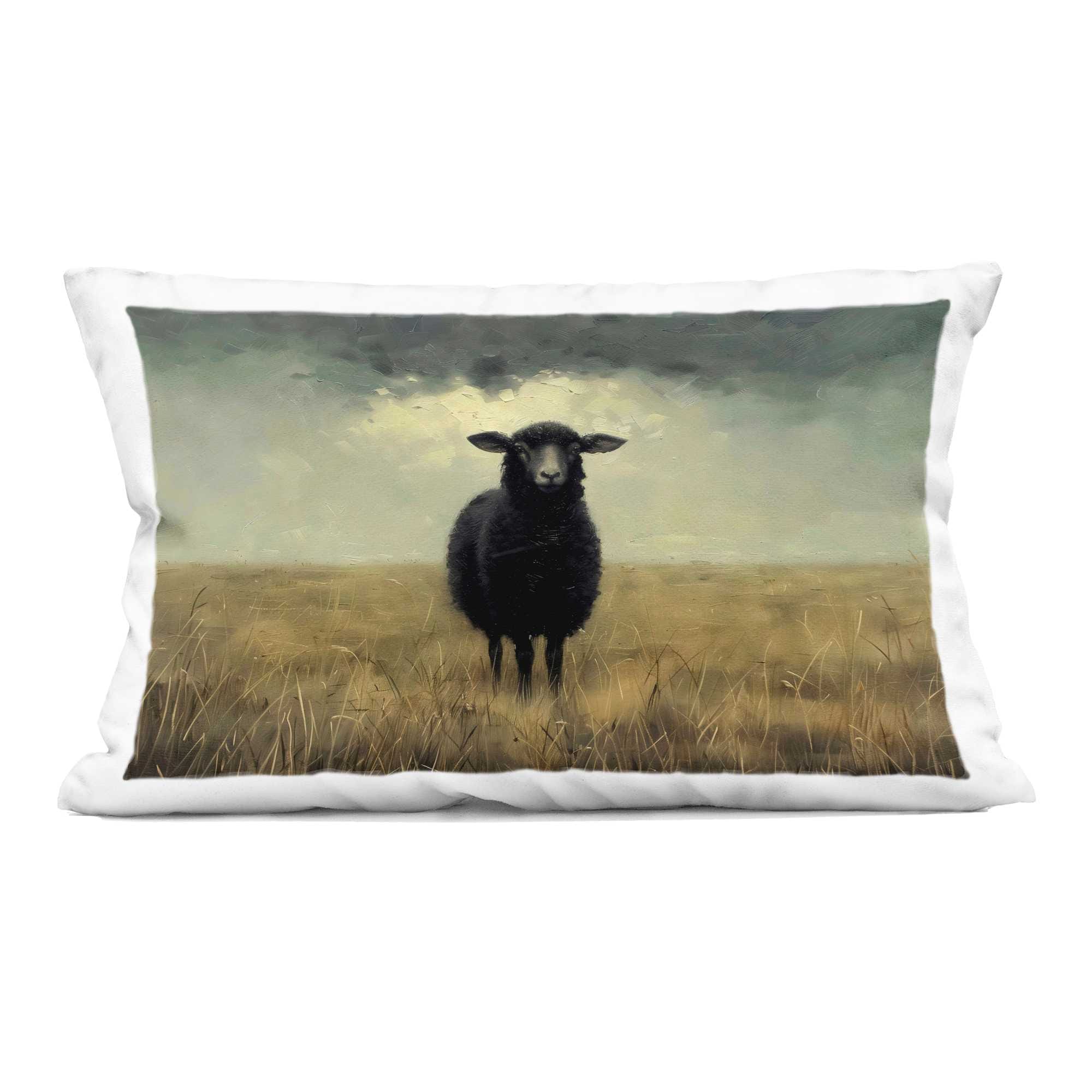 Stupell Industries PLQ-968-RCW-14X20 Black Sheep in Field Decorative Printed Throw Pillow design by Arlington Prints 14 x 7 x 20